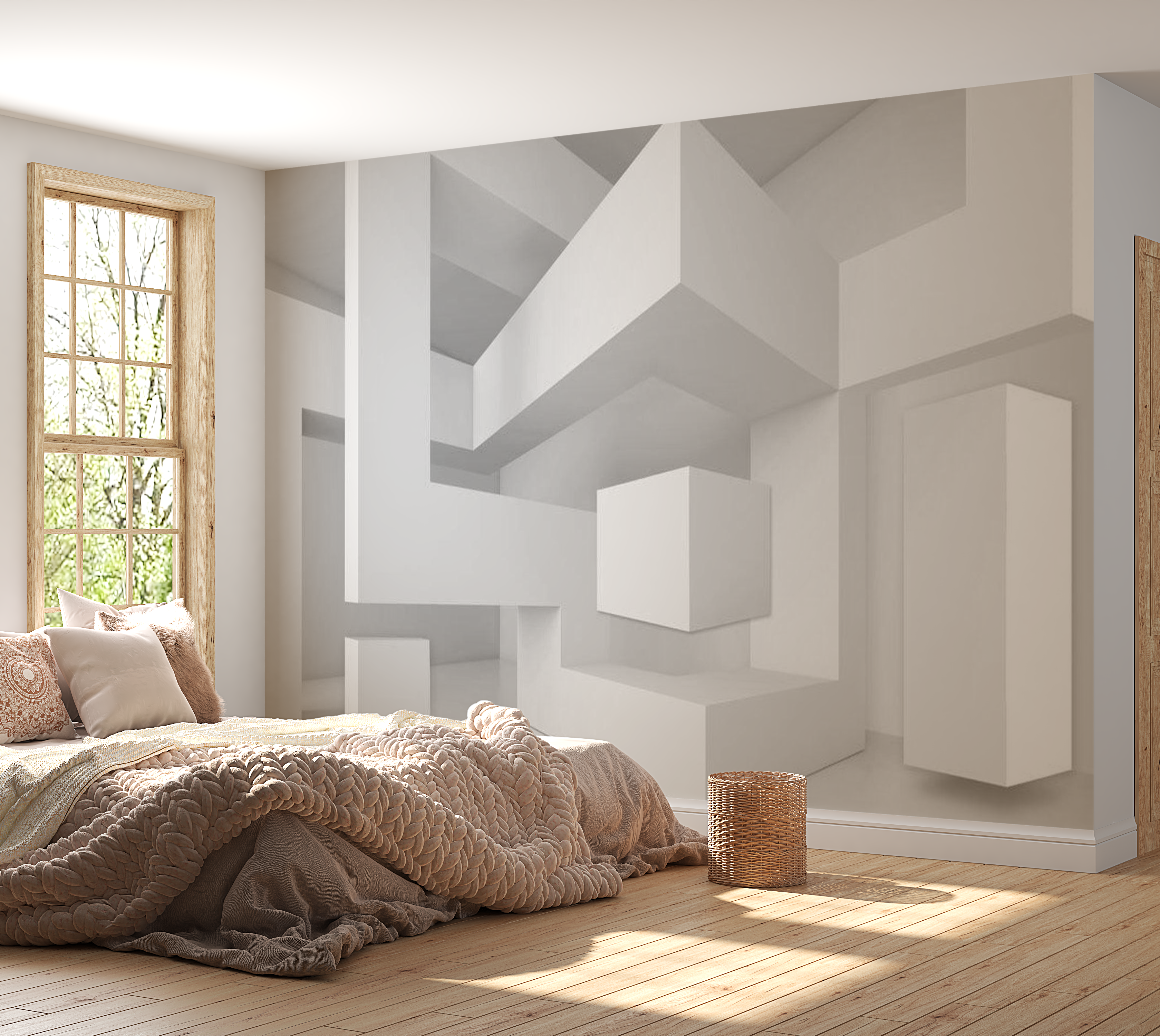 3D Illusion Wallpaper Wall Mural - White Geometry