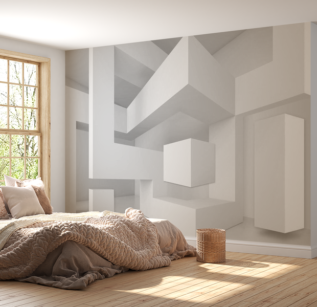 3D Illusion Wallpaper Wall Mural - White Geometry