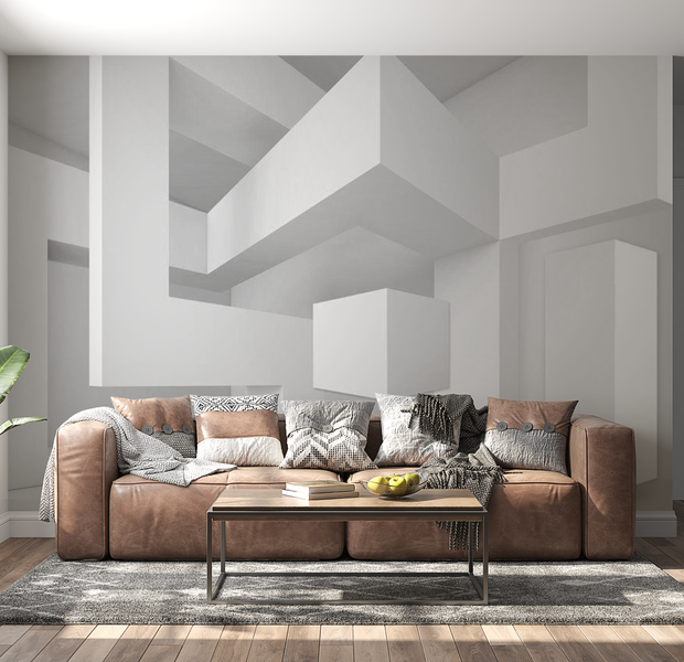 3D Illusion Wallpaper Wall Mural - White Geometry 39"Wx27"H