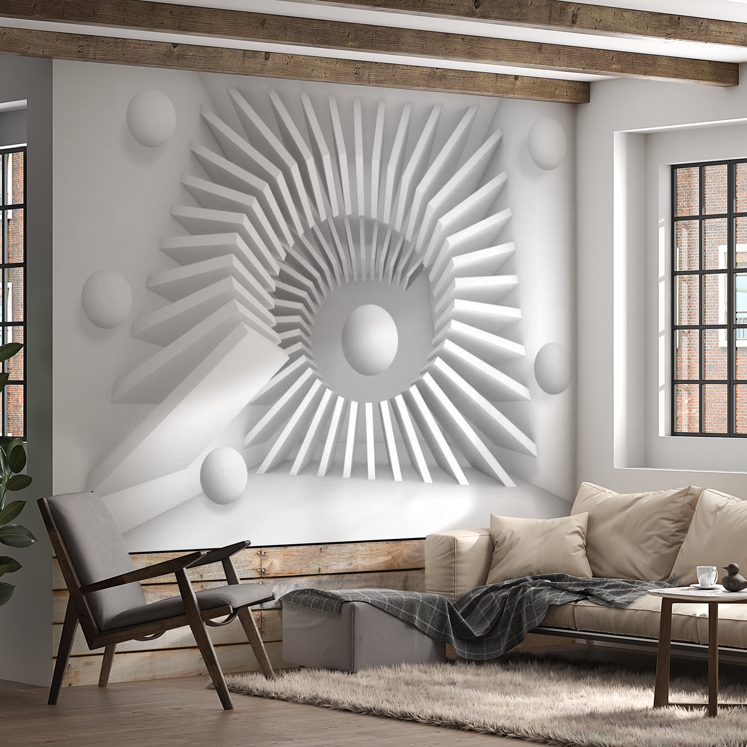 3D Illusion Wallpaper Wall Mural - White Jigsaw 39"Wx27"H