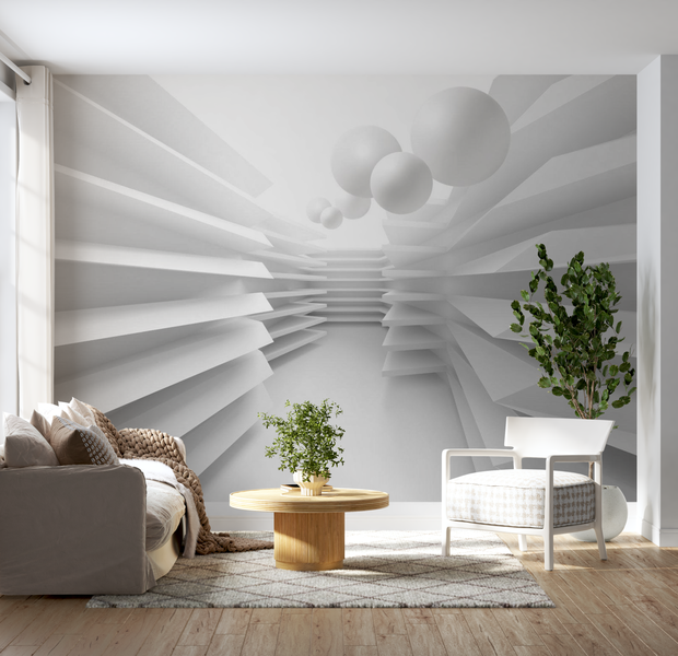 3D Illusion Wallpaper Wall Mural - White Maze