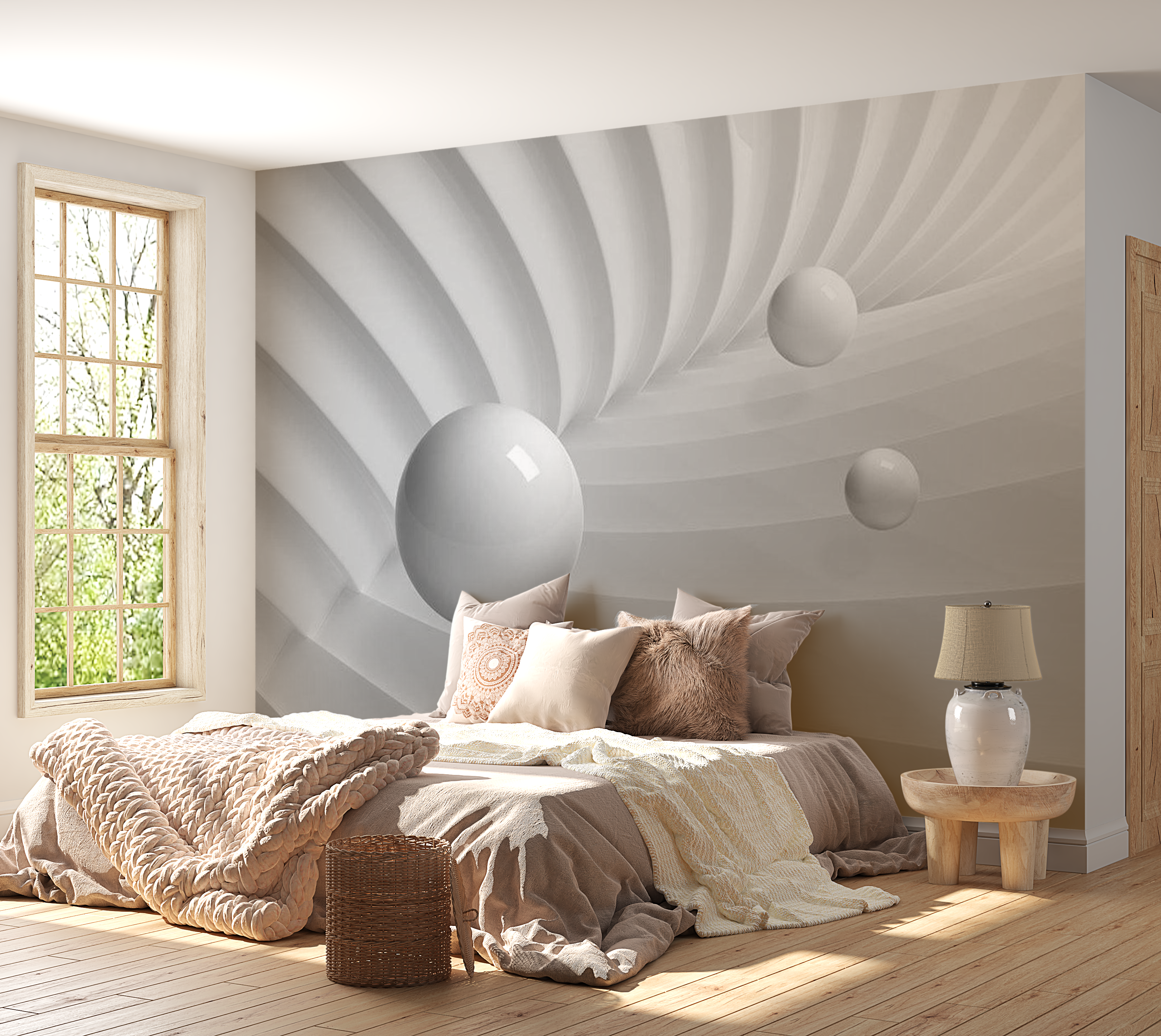 3D Illusion Wallpaper Wall Mural - White Symmetry