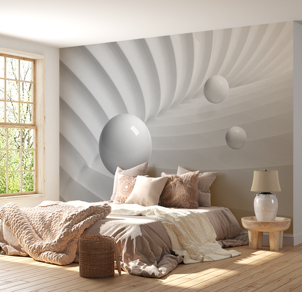 3D Illusion Wallpaper Wall Mural - White Symmetry