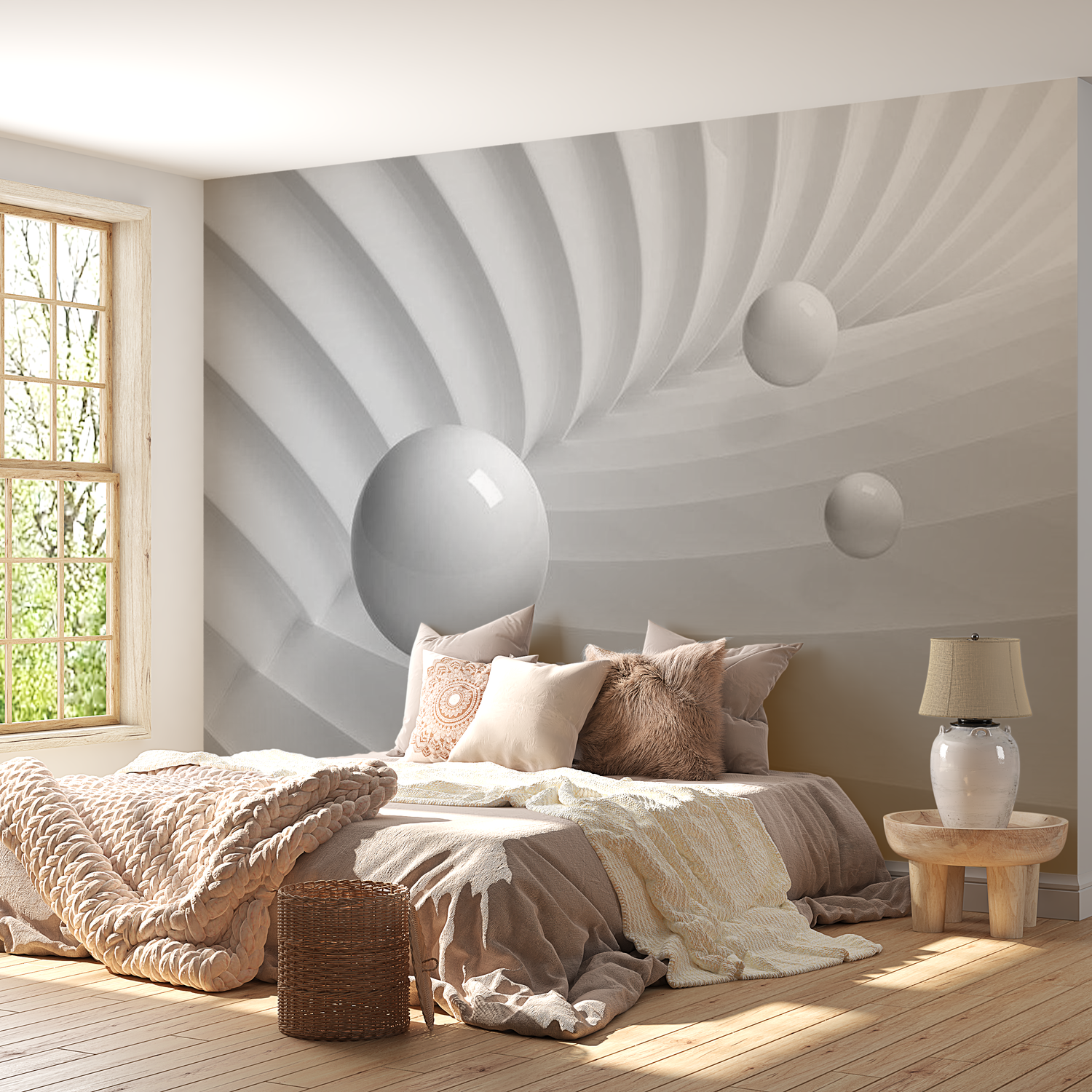 3D Illusion Wallpaper Wall Mural - White Symmetry 39"Wx27"H