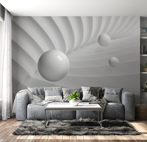 3D Illusion Wallpaper Wall Mural - White Symmetry 39"Wx27"H