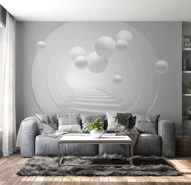 3D Illusion Wallpaper Wall Mural - White Tunnel