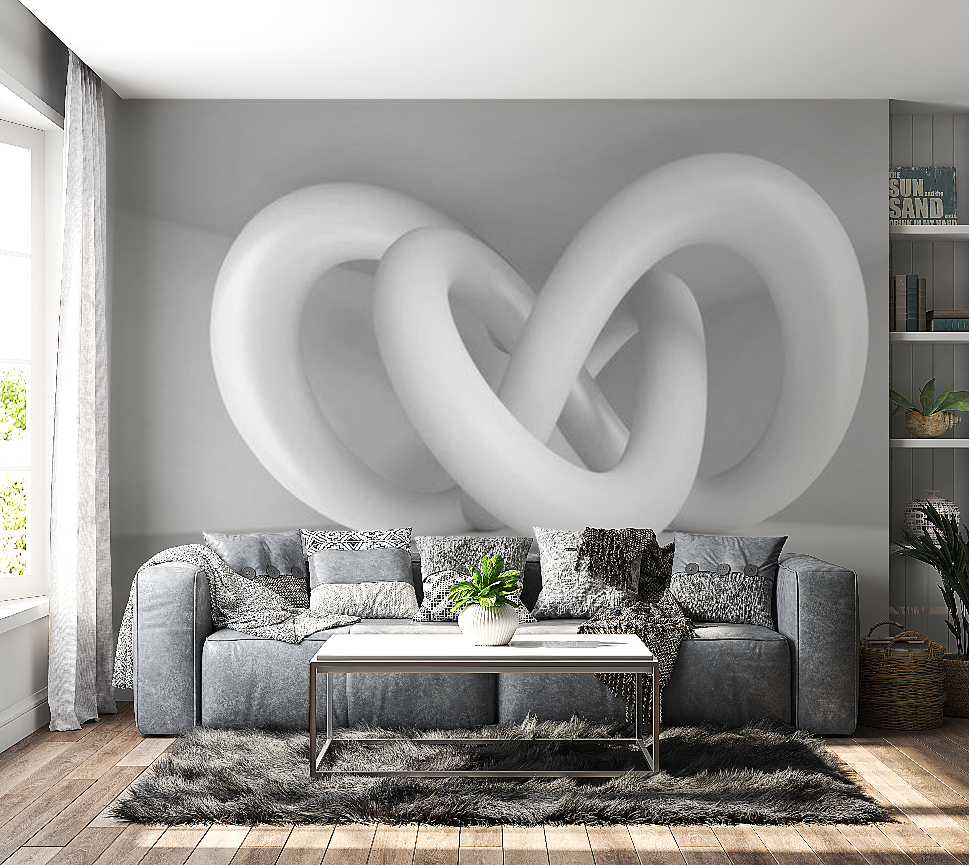 3D Illusion Wallpaper Wall Mural - White Weave 39"Wx27"H