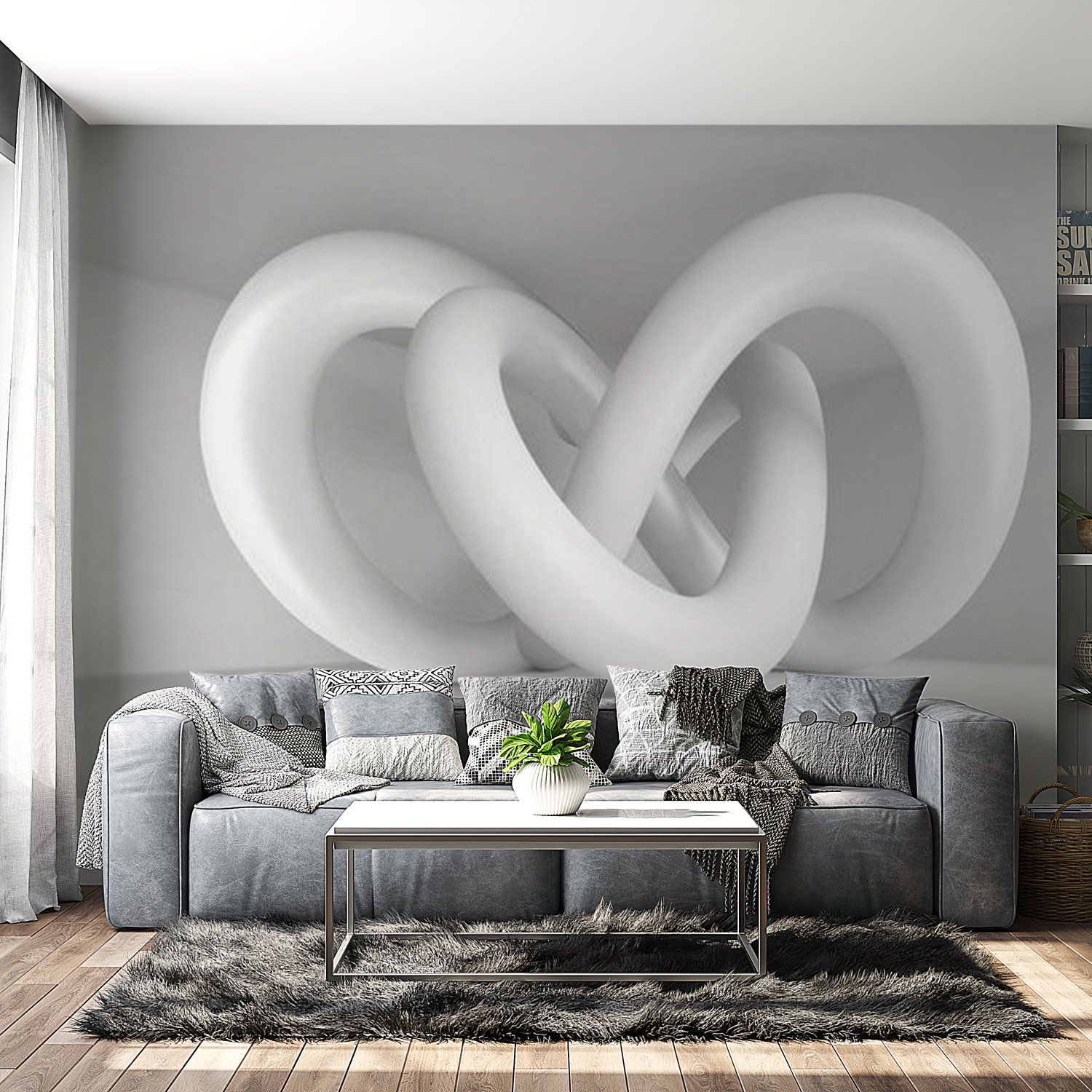 3D Illusion Wallpaper Wall Mural - White Weave 39"Wx27"H