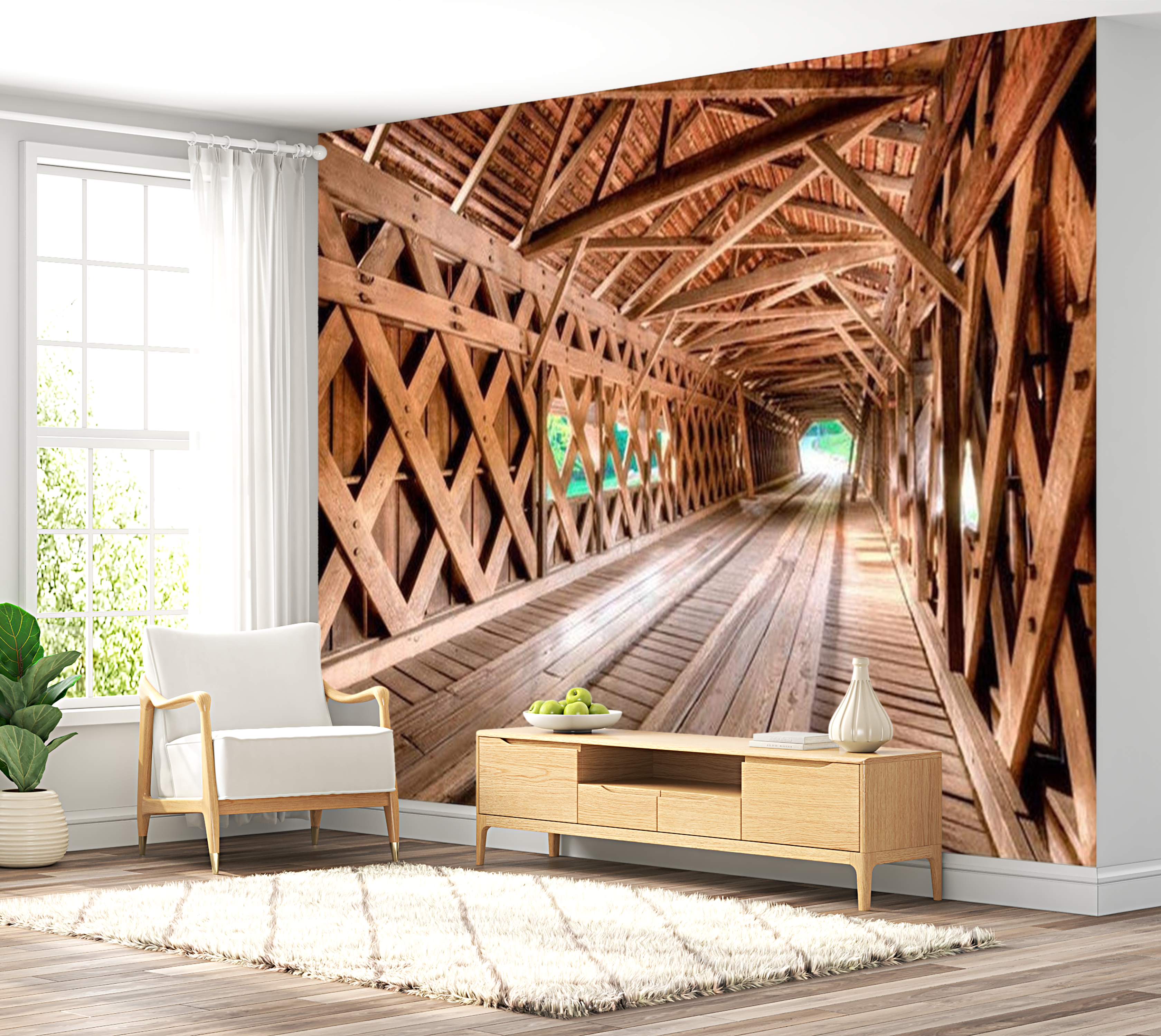 3D Illusion Wallpaper Wall Mural - Wooden Bridge