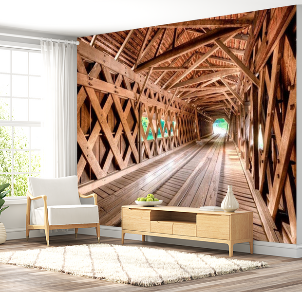 3D Illusion Wallpaper Wall Mural - Wooden Bridge