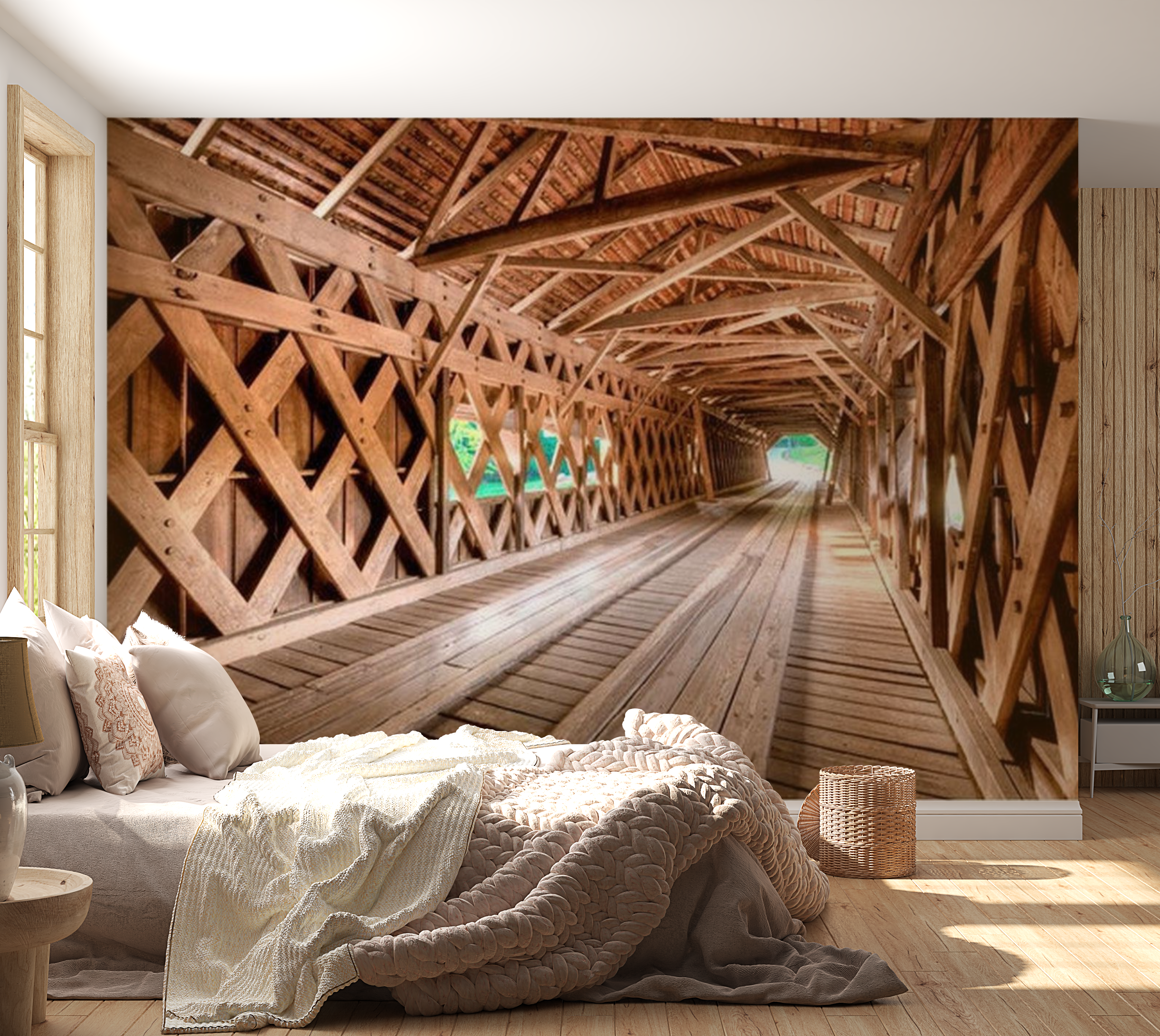 3D Illusion Wallpaper Wall Mural - Wooden Bridge 39"Wx27"H