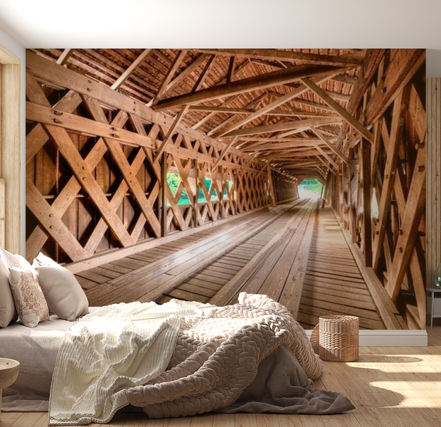 3D Illusion Wallpaper Wall Mural - Wooden Bridge 39"Wx27"H