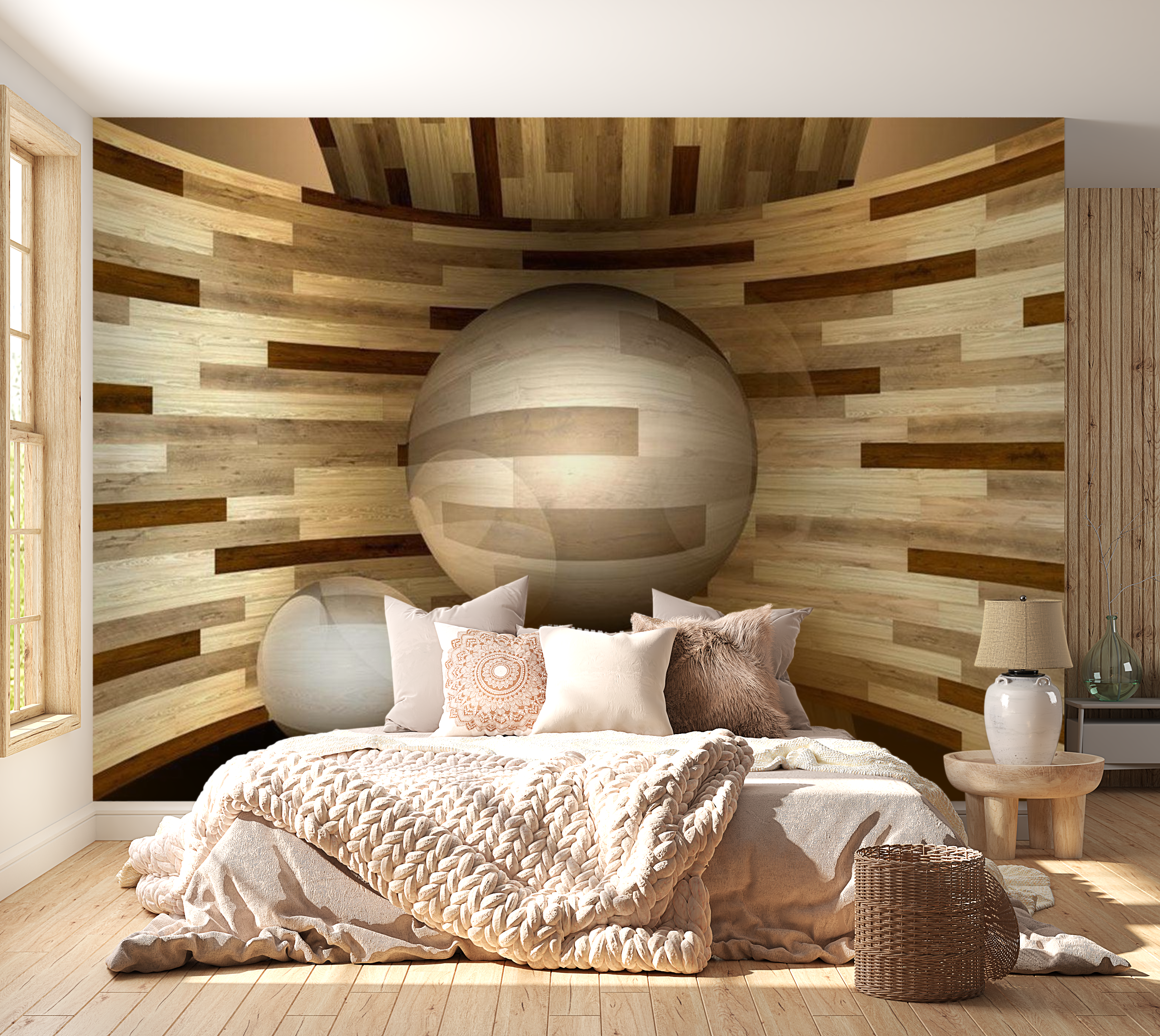 3D Illusion Wallpaper Wall Mural - Wooden Orbit