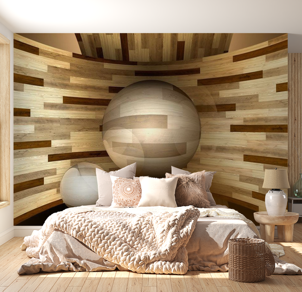 3D Illusion Wallpaper Wall Mural - Wooden Orbit
