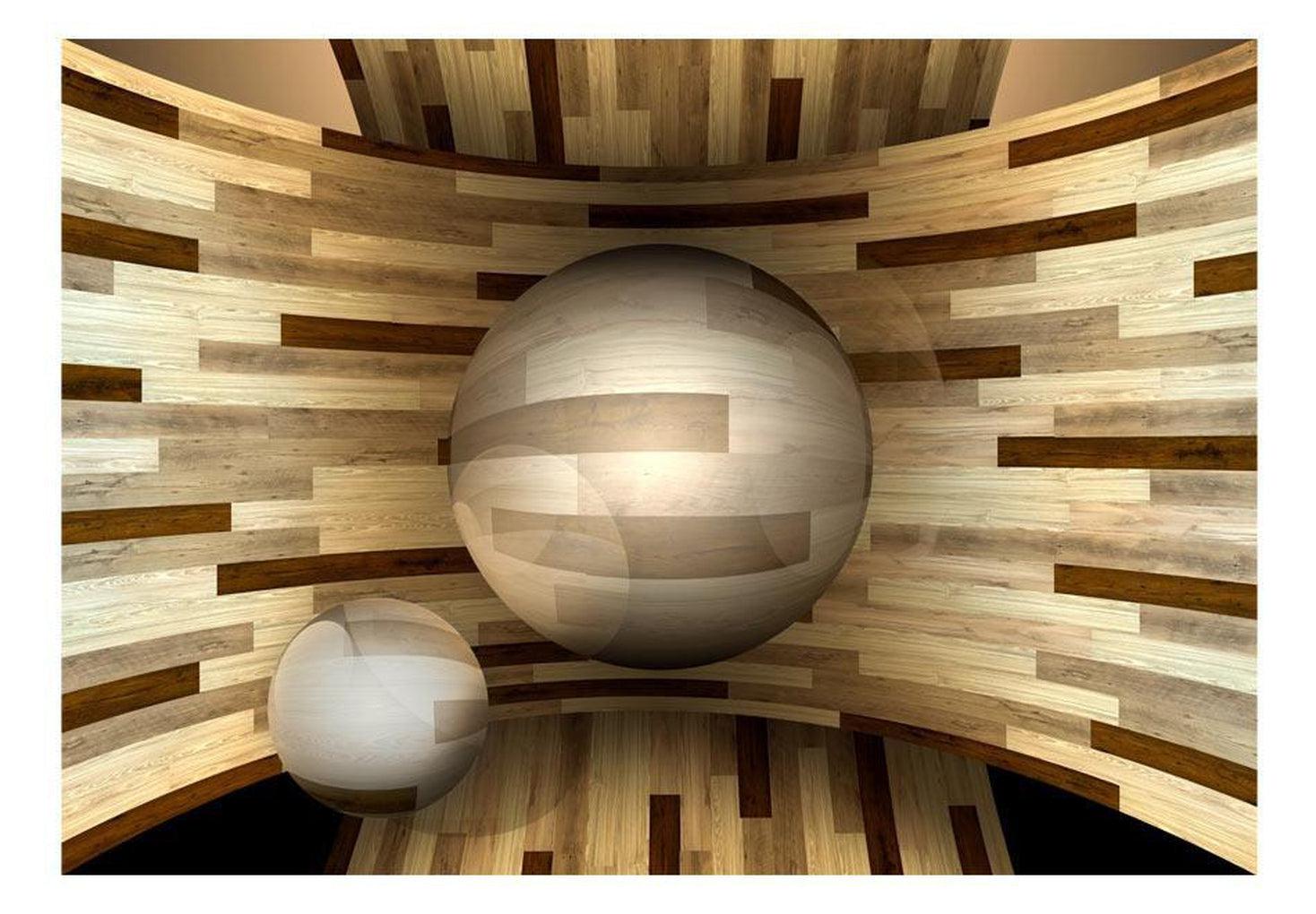 3D Illusion Wallpaper Wall Mural - Wooden Orbit