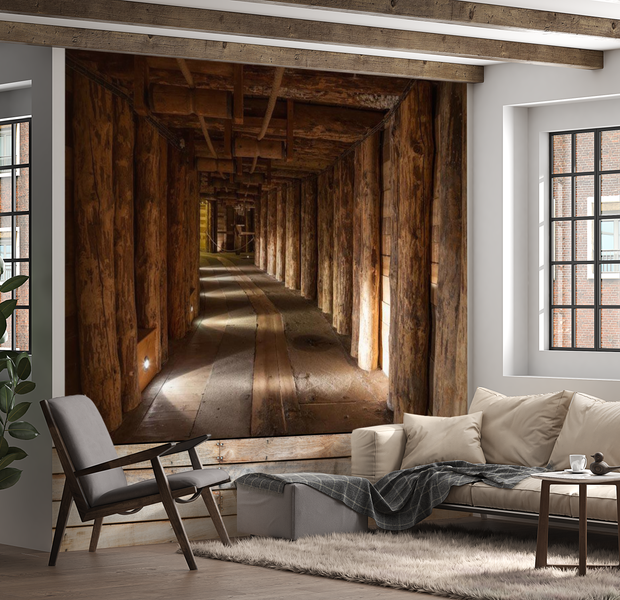 3D Illusion Wallpaper Wall Mural - Wooden Passage 118"Wx90"H