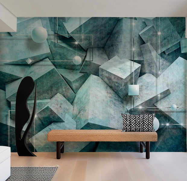 Background & Patterns Wallpaper Wall Mural - Concrete Cubes Green 39"Wx27"H