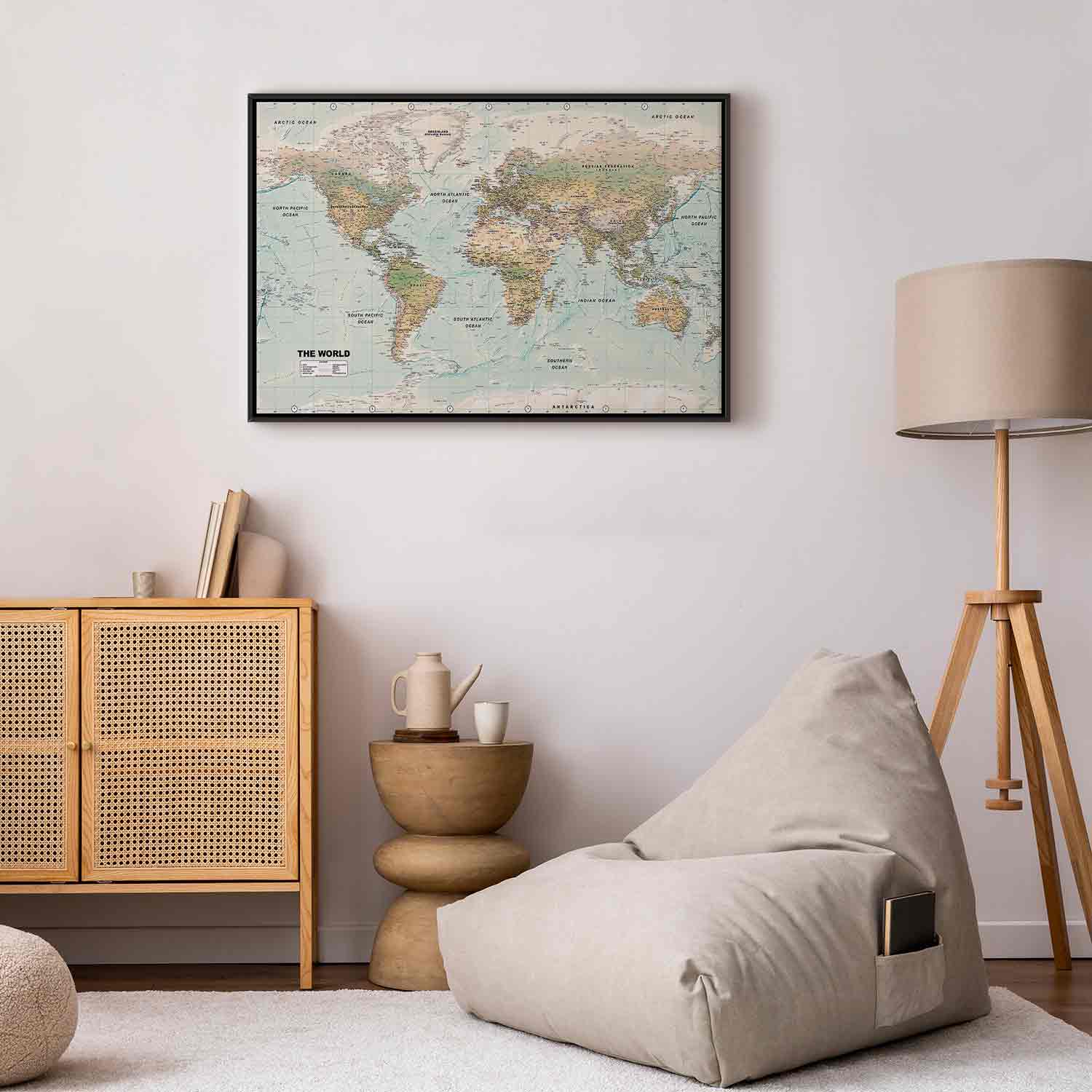 Floating Framed Canvas Art - Beautiful World Map