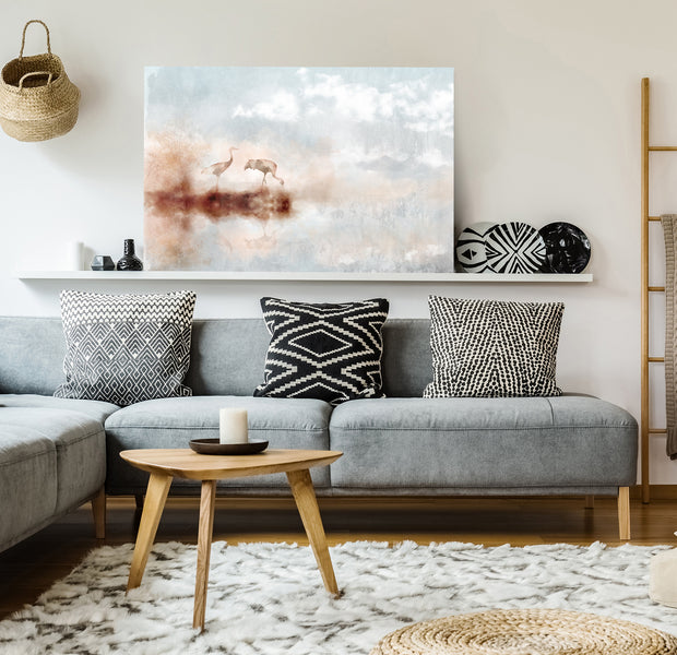 Landscape Canvas Wall Art - Cranes in the Morning