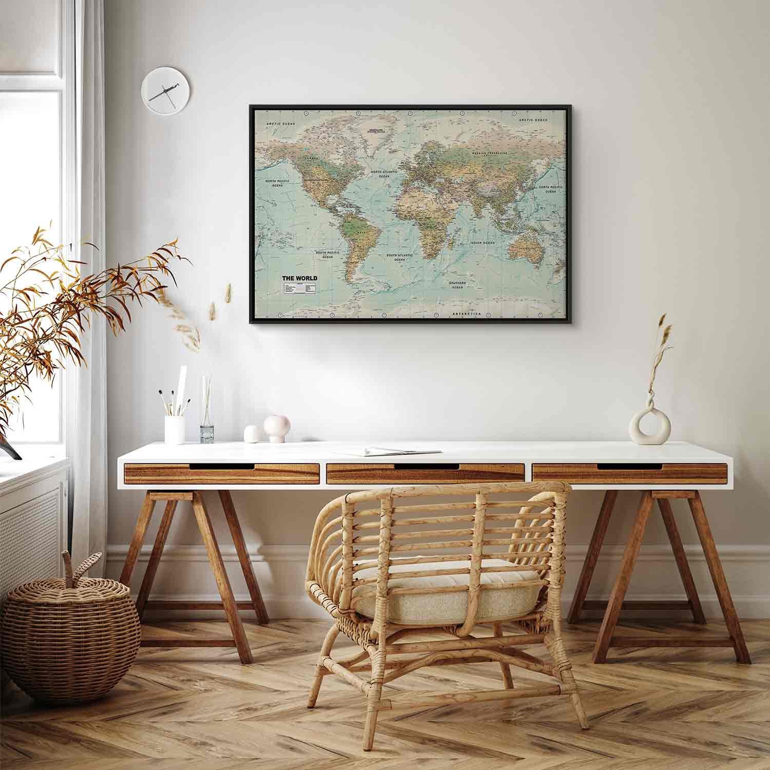 Floating Framed Canvas Art - Beautiful World Map