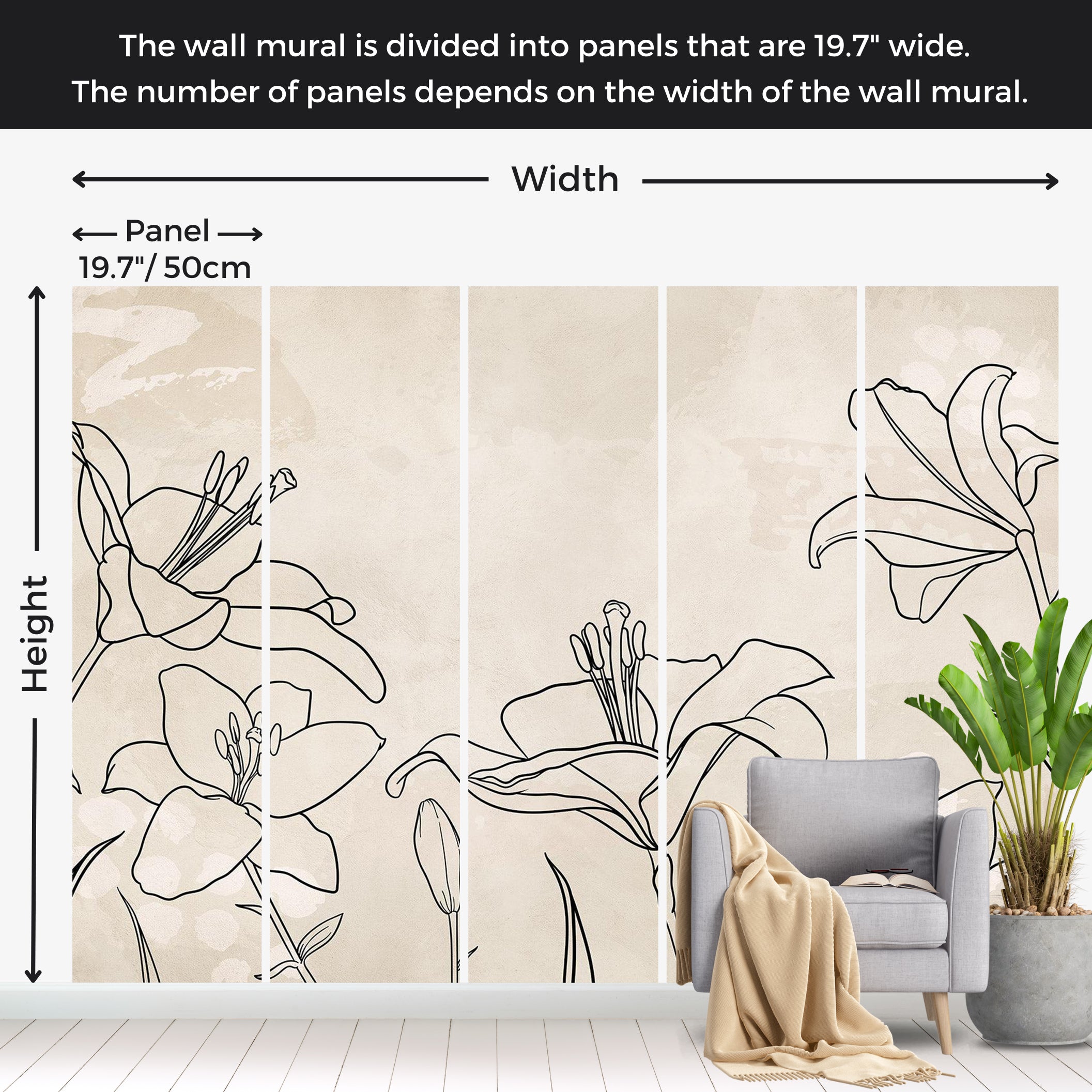 Botanical Wallpaper Wall Mural - Sketch of Nature 39"Wx27"H / Standard