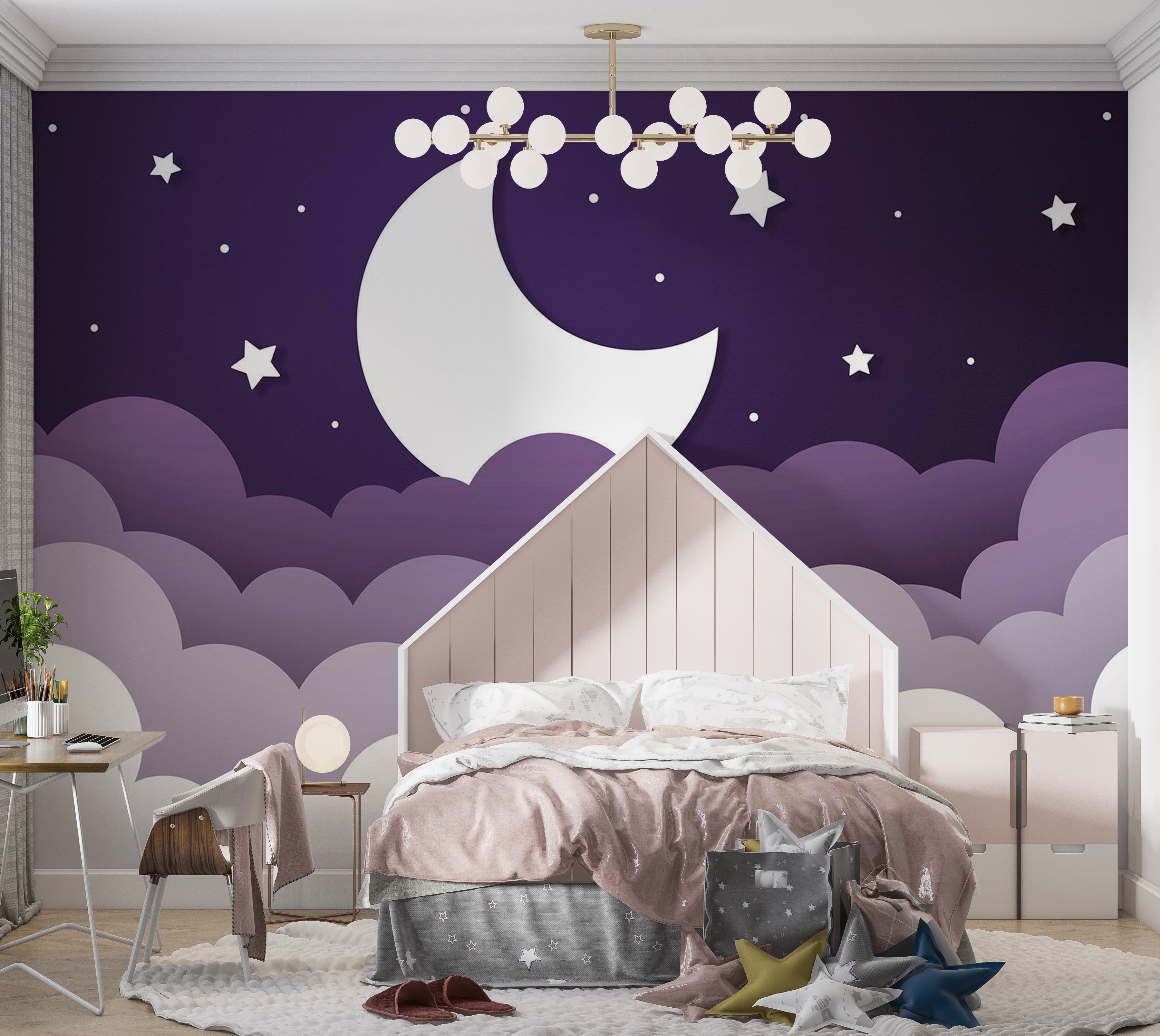 Peel & Stick Kids Wall Mural - Purple Abstract Moon 38"Wx27"H
