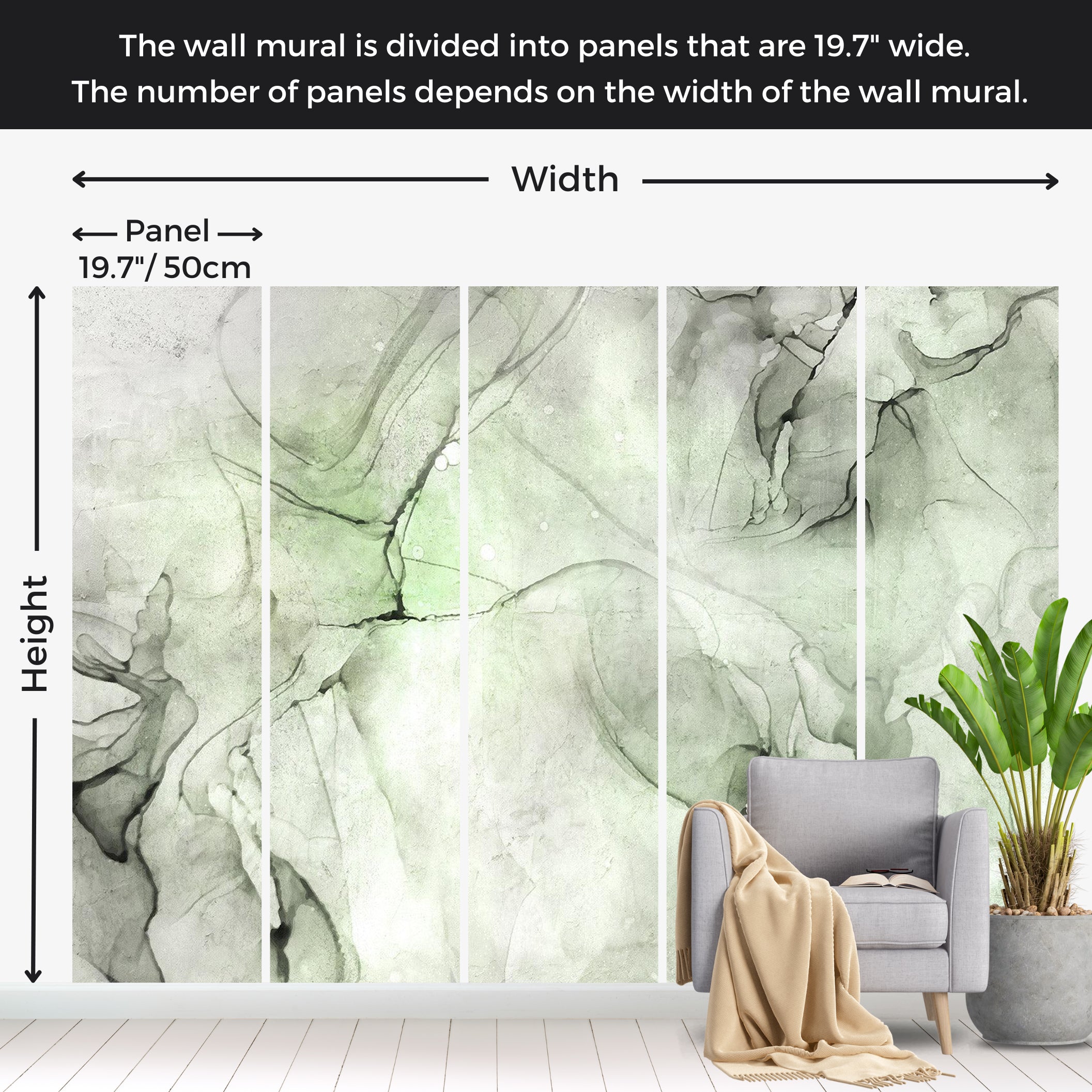 Surface Texture Wallpaper Wall Mural - Green Black Ink 39"Wx27"H / Standard