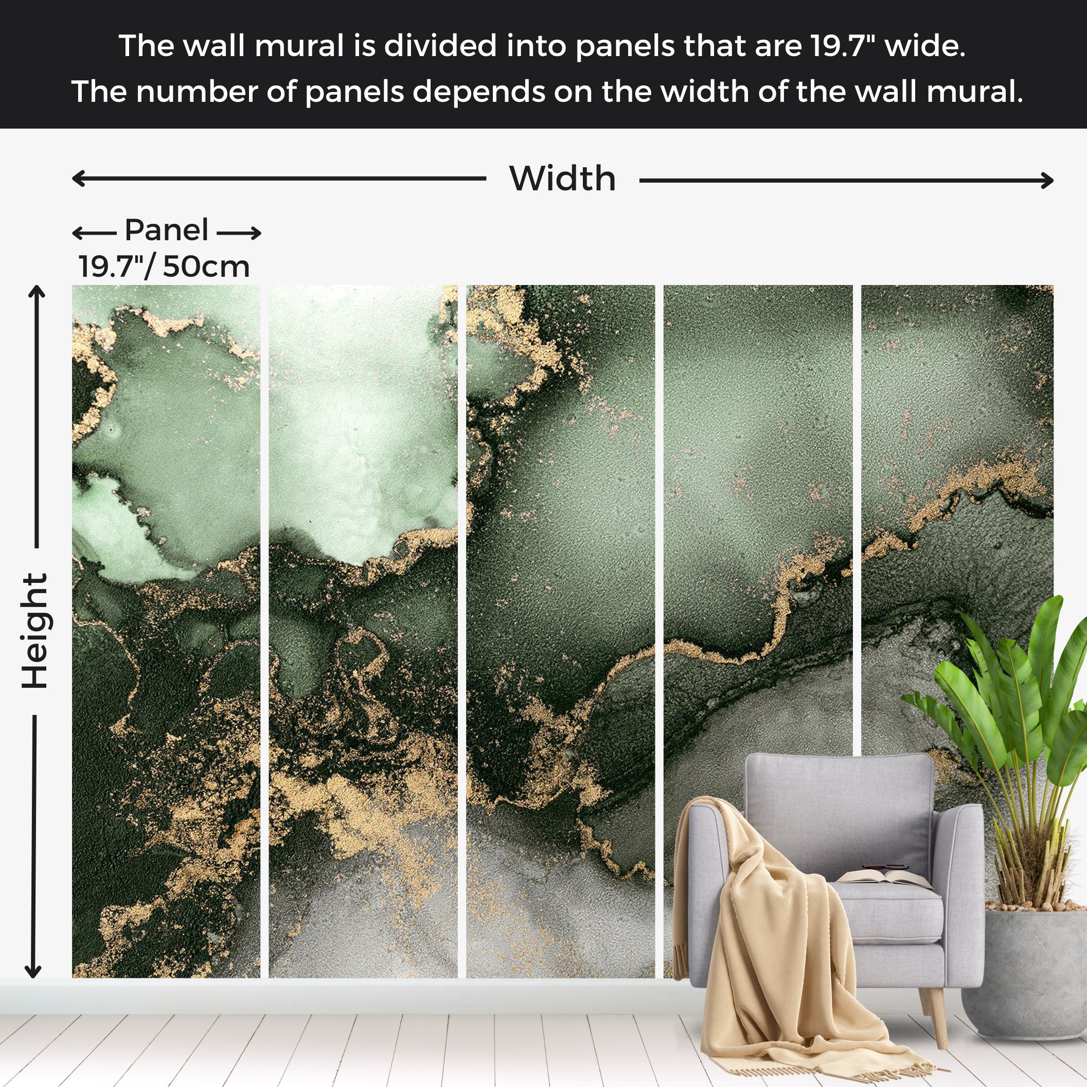 Surface Texture Wallpaper Wall Mural - Green Gold Watercolor Inspiration 39"Wx27"H / Standard