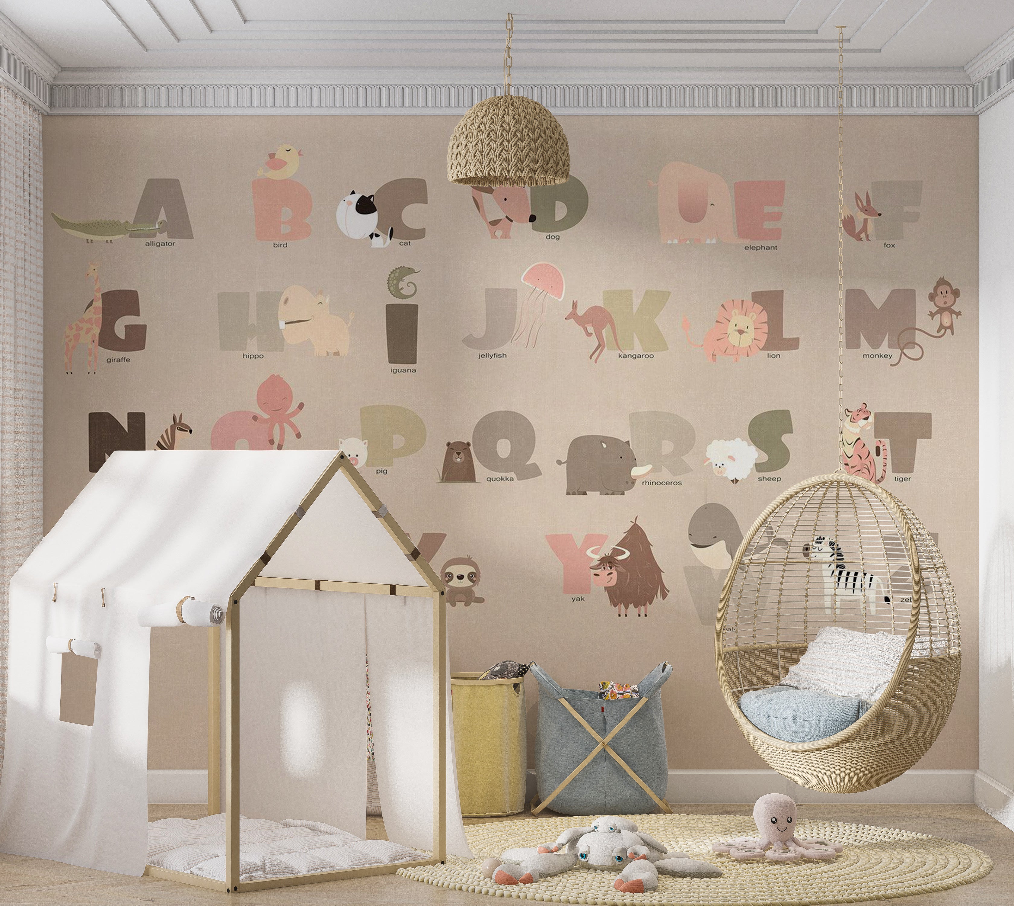 Kids Wallpaper Wall Mural - Beige Alphabet 39"Wx27"H / Standard