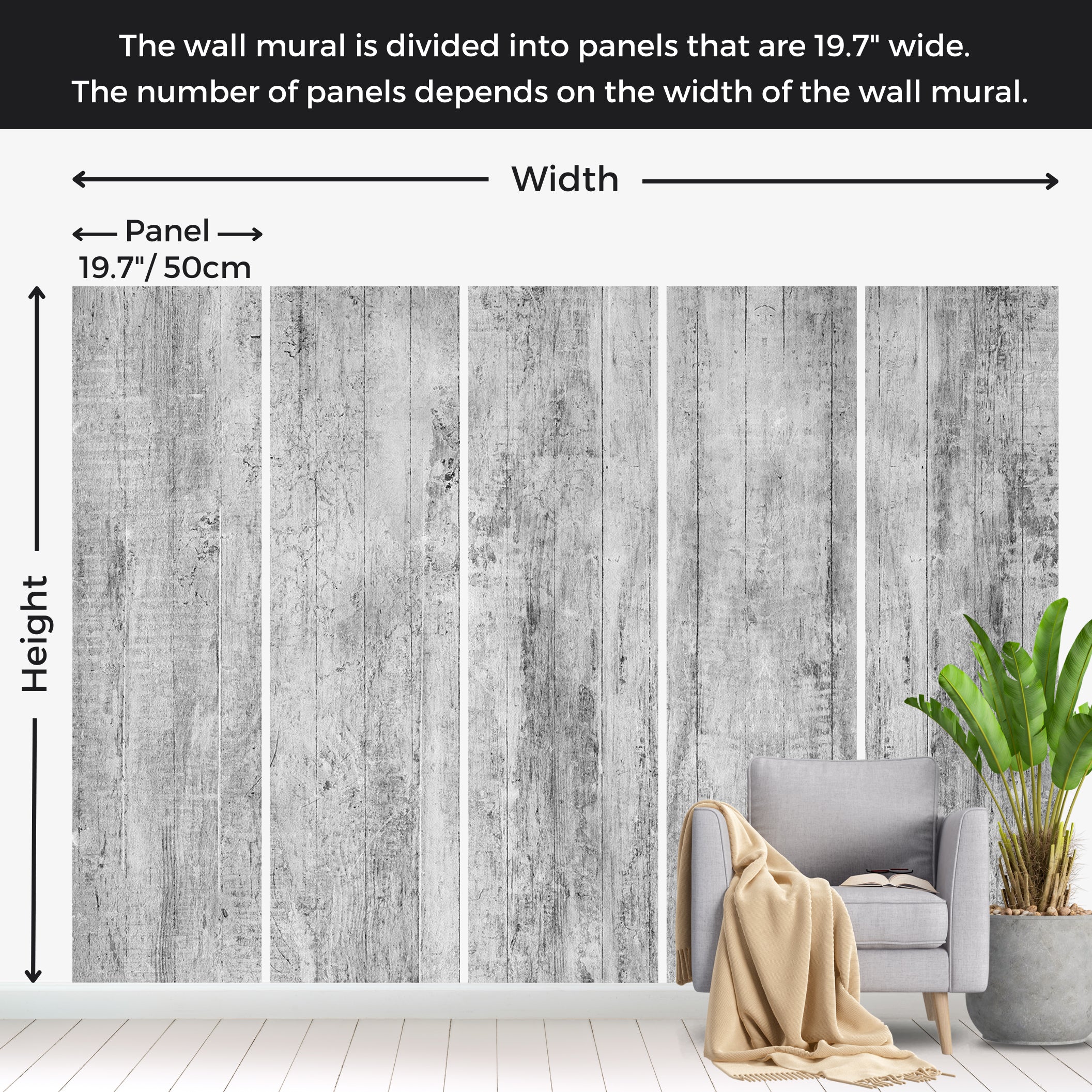 Surface Texture Wallpaper Wall Mural - Grey Rustic Old Wood 39"Wx27"H / Standard
