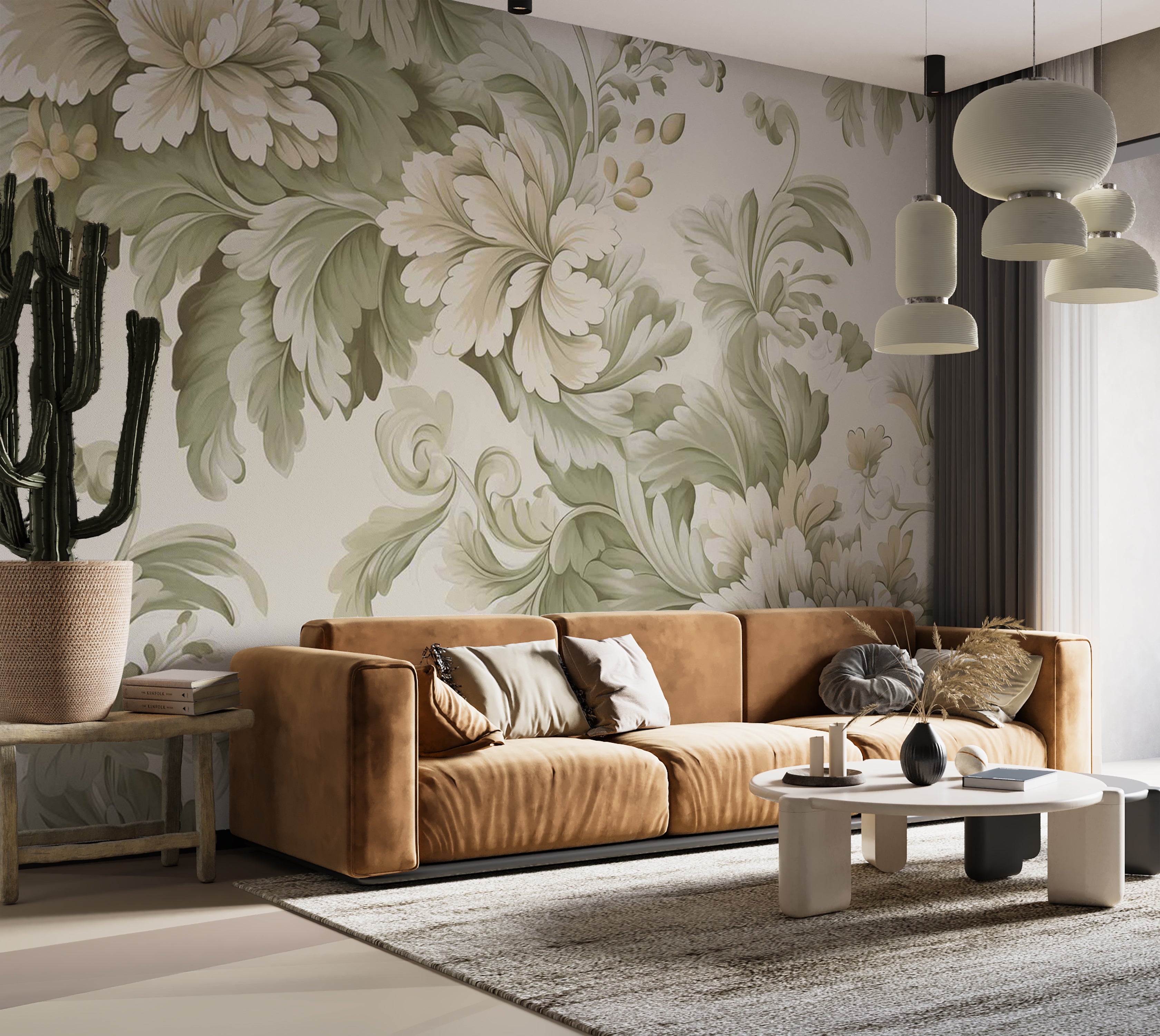 Peel & Stick Floral Wall Mural - Retro Vintage Flowers Cream 38"Wx27"H