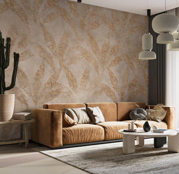 Peel & Stick Botanical Wall Mural - Leaves and Gold 38"Wx27"H