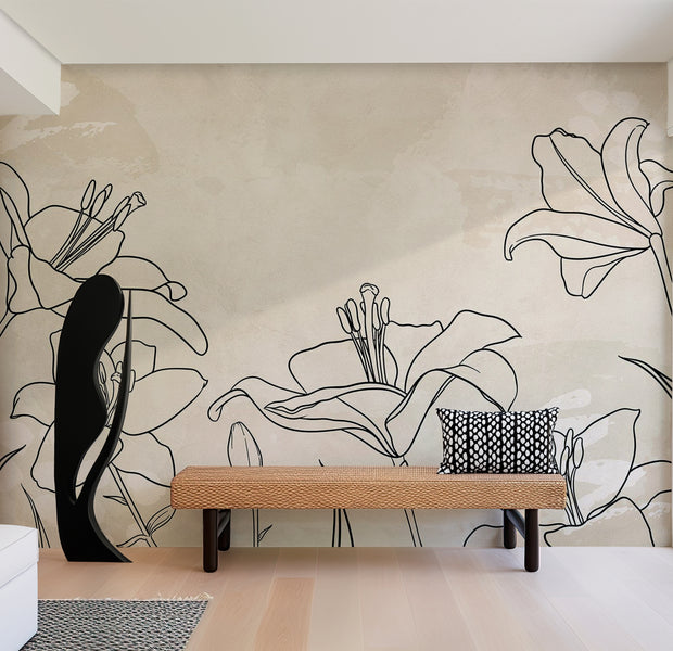 Botanical Wallpaper Wall Mural - Sketch of Nature 39"Wx27"H / Standard