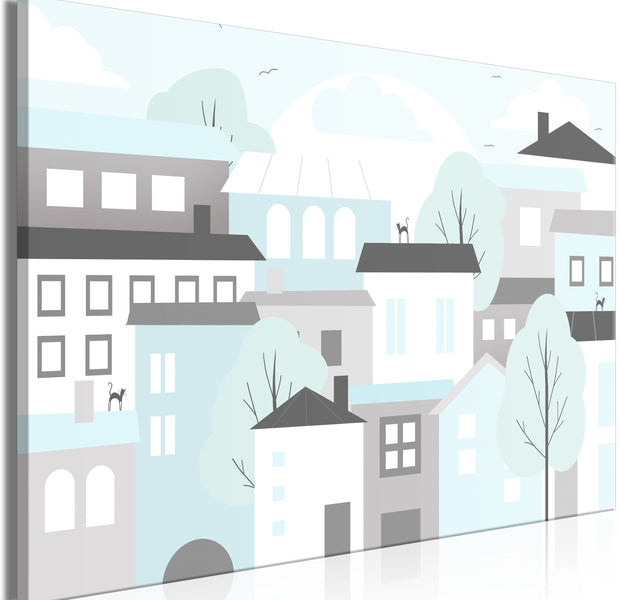 Cartoon Canvas Wall Art - Blue Town