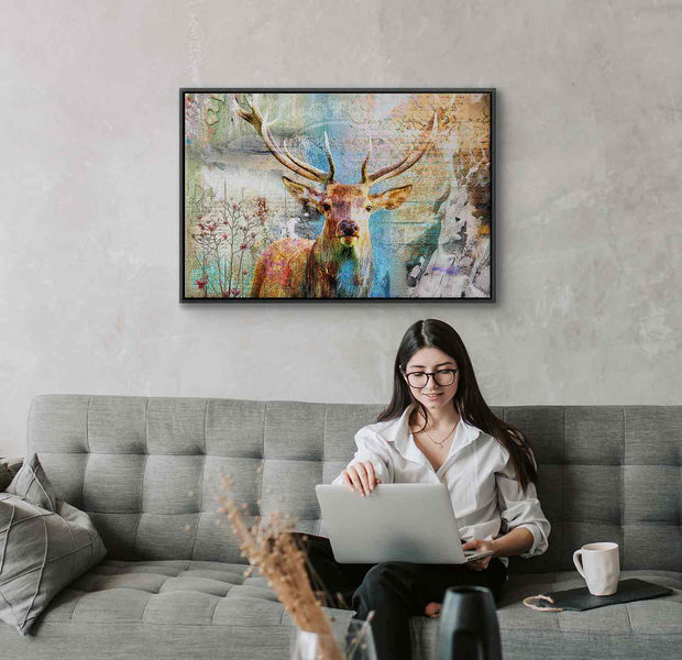 Floating Framed Canvas Art - Deer on Wood