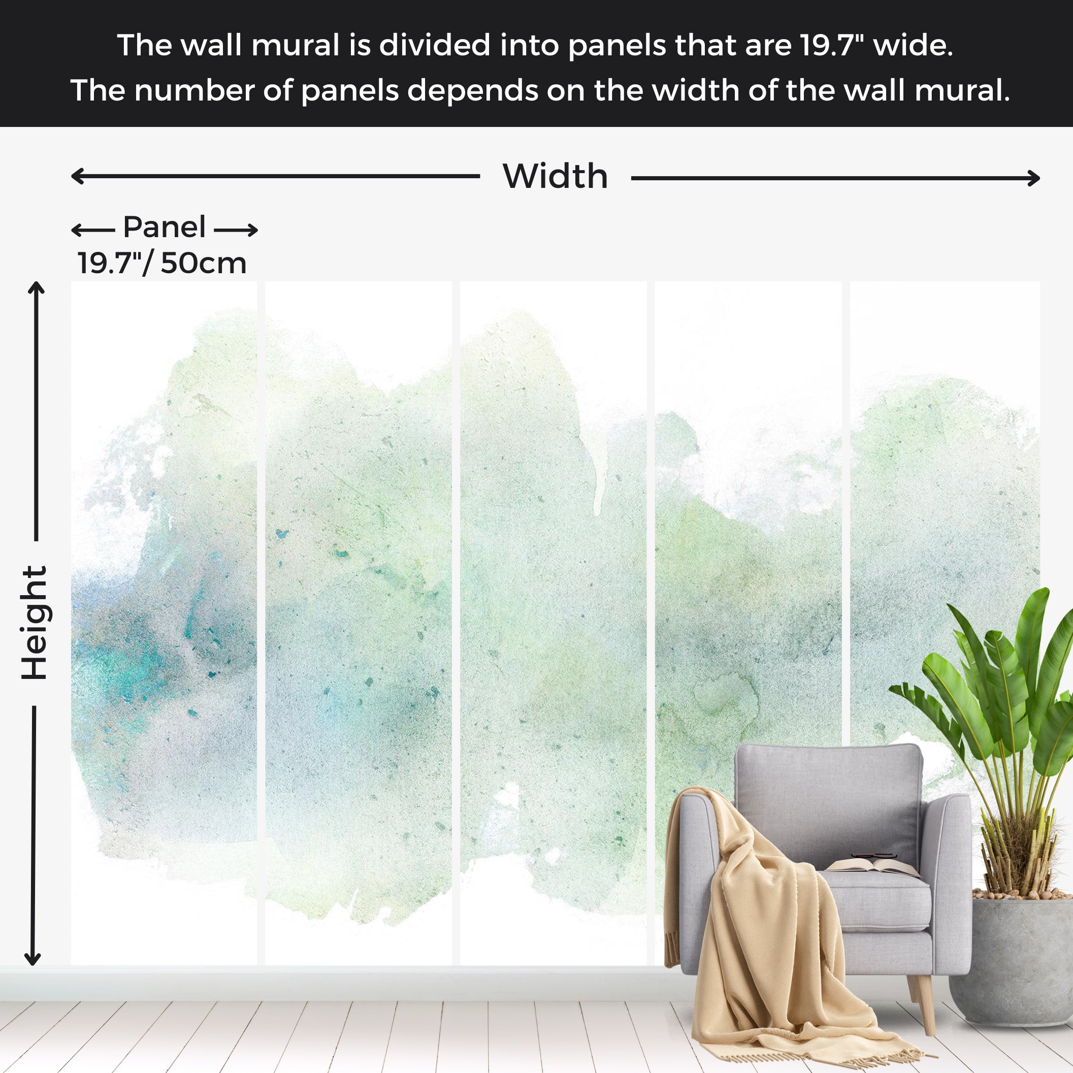 Surface Texture Wallpaper Wall Mural - Pastel Mint Watercolor 39"Wx27"H / Standard