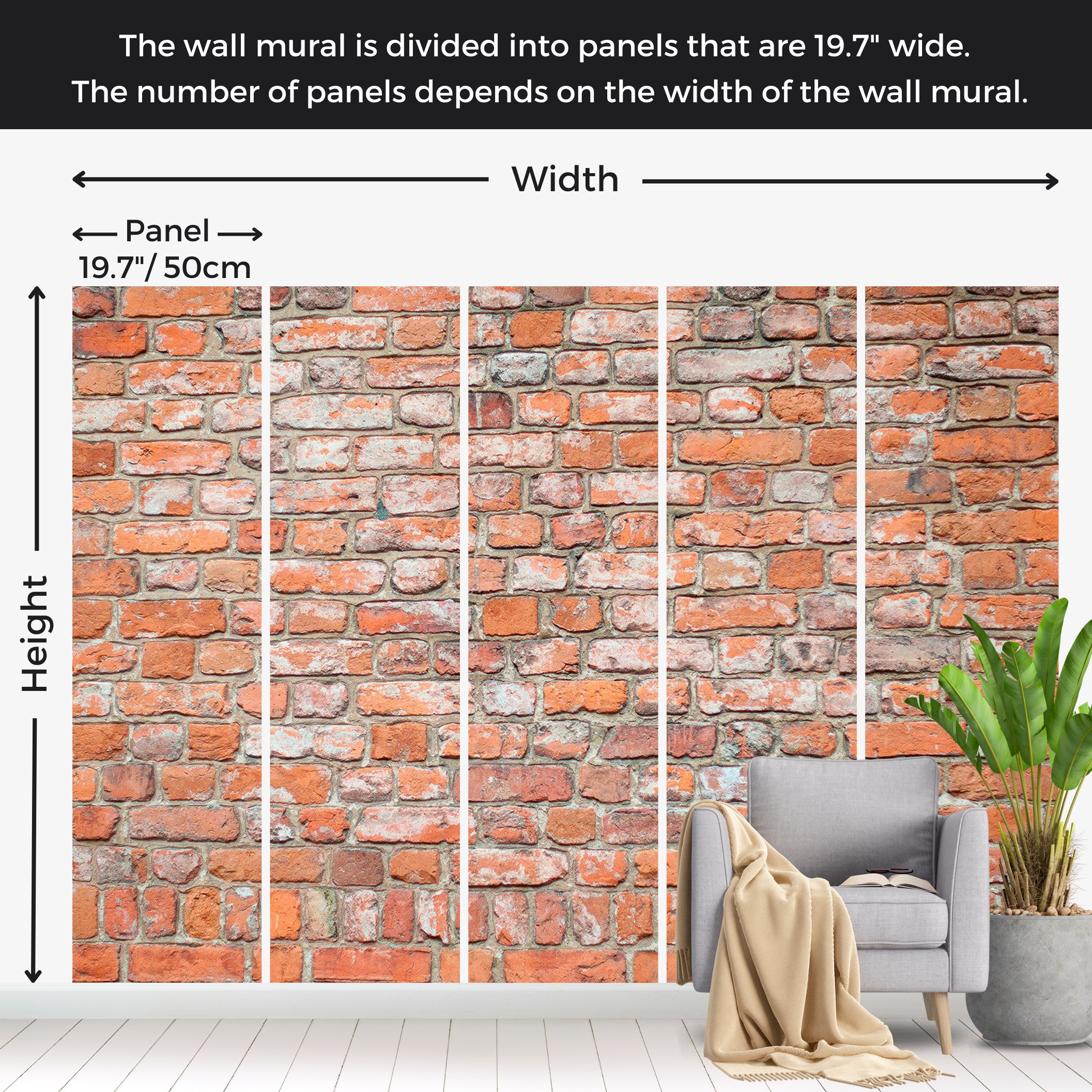 Surface Texture Wallpaper Wall Mural - Red Brick Loft Wall 39"Wx27"H / Standard