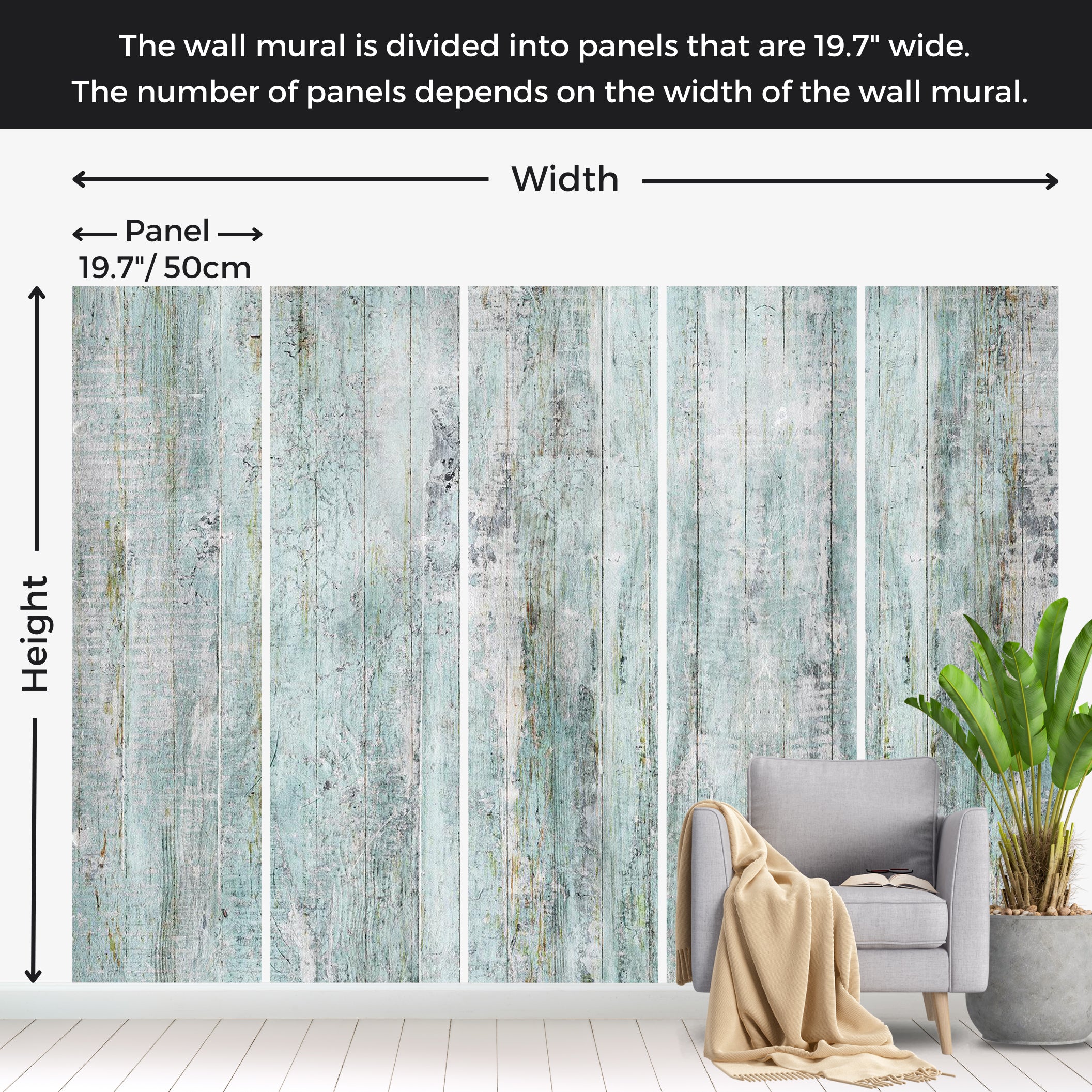 Surface Texture Wallpaper Wall Mural - Rustic Light Blue Wood 39"Wx27"H / Standard