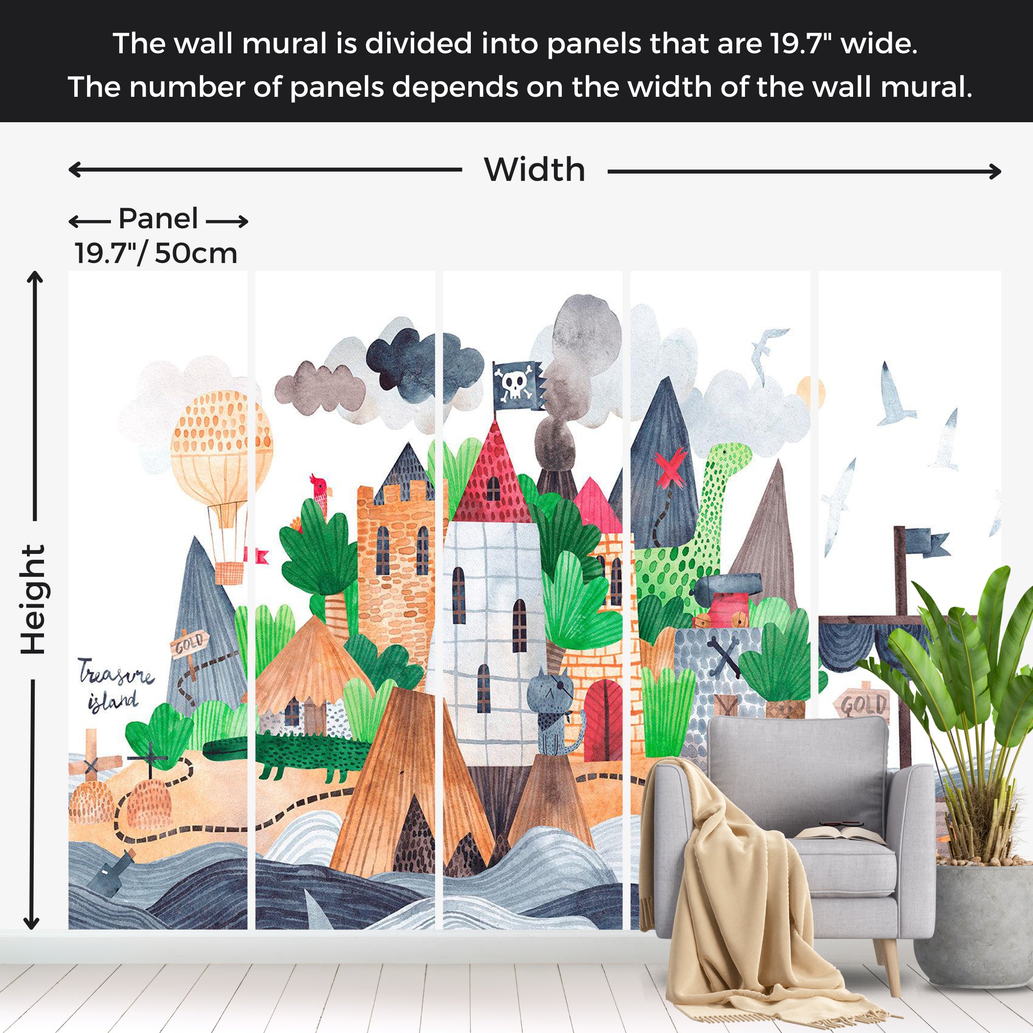 Kids Wallpaper Wall Mural - Treasure Island 39"Wx27"H / Standard