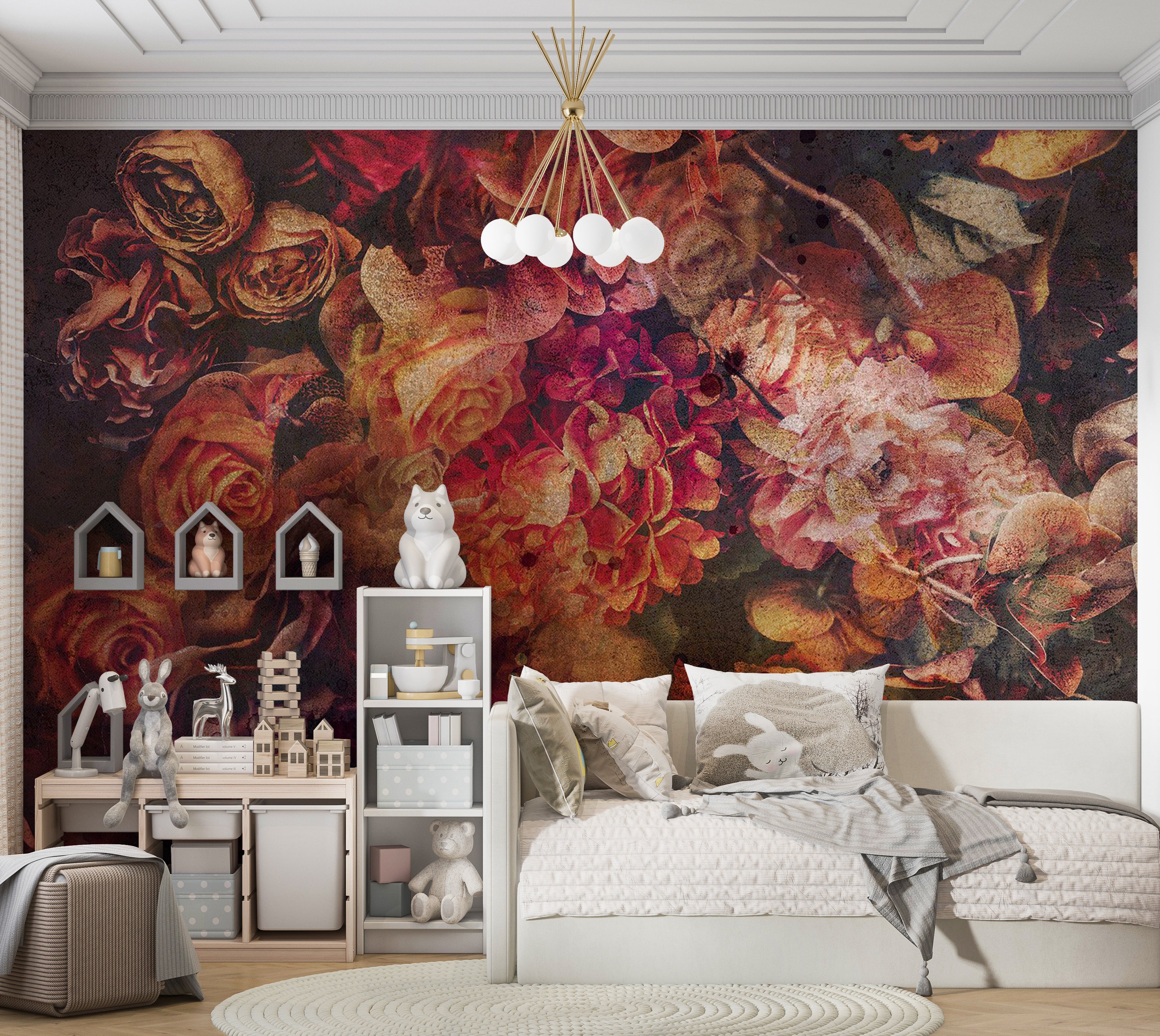 Floral Wallpaper Wall Mural - Vintage Flowers 39"Wx27"H