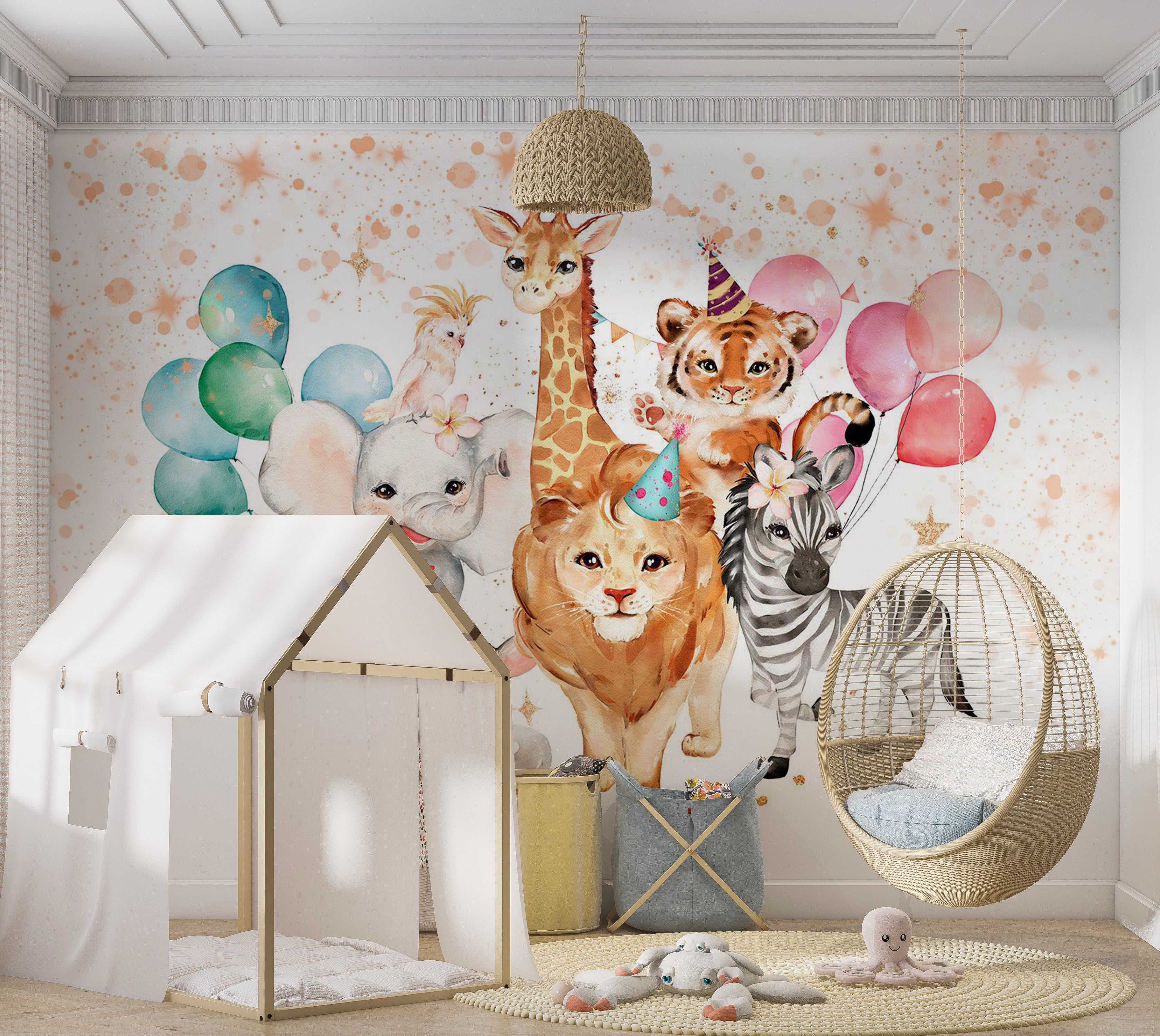 Kids Wallpaper Wall Mural - Happy Animals 39"Wx27"H / Standard