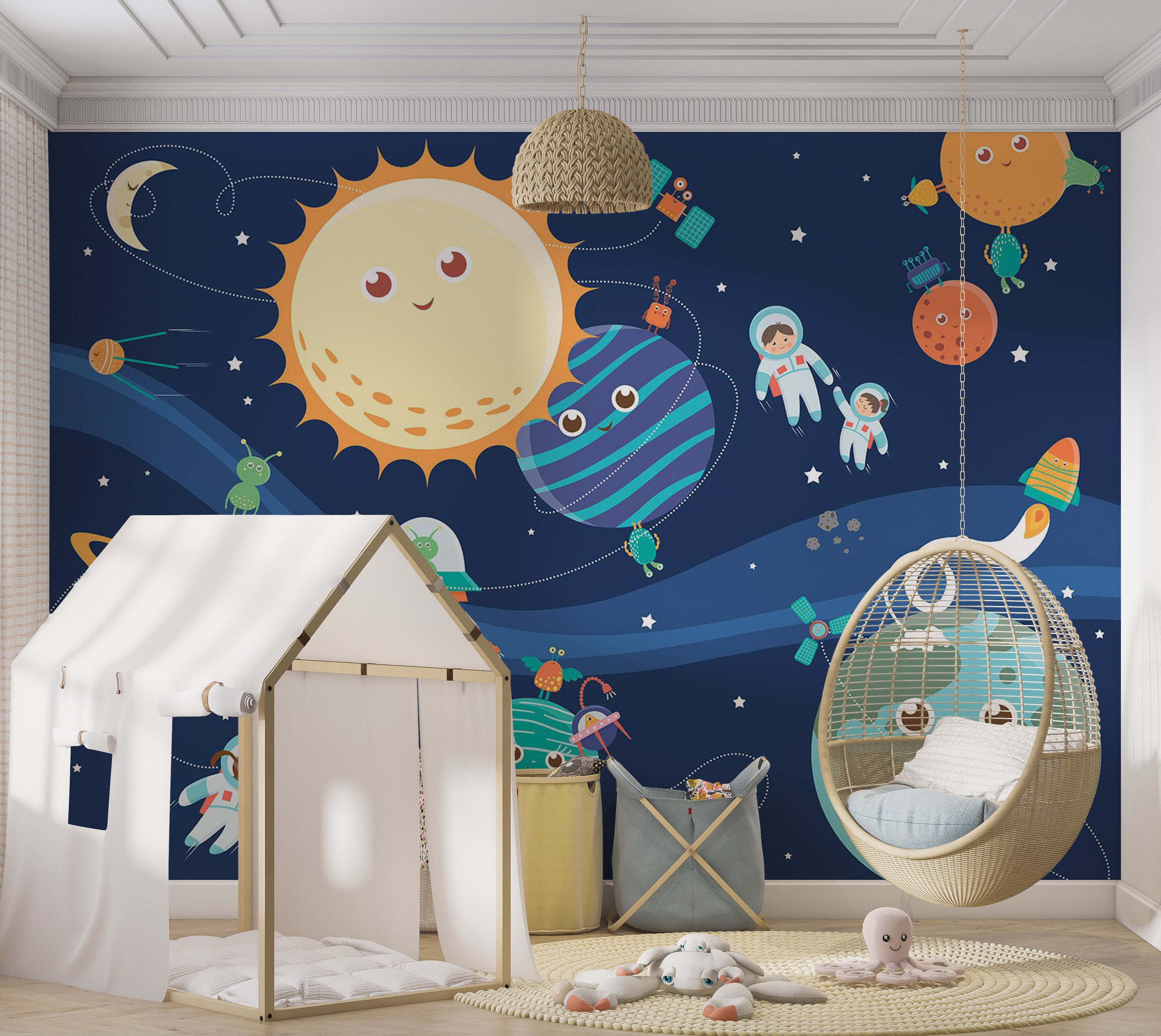 Kids Wallpaper Wall Mural - Happy Planets 39"Wx27"H / Standard