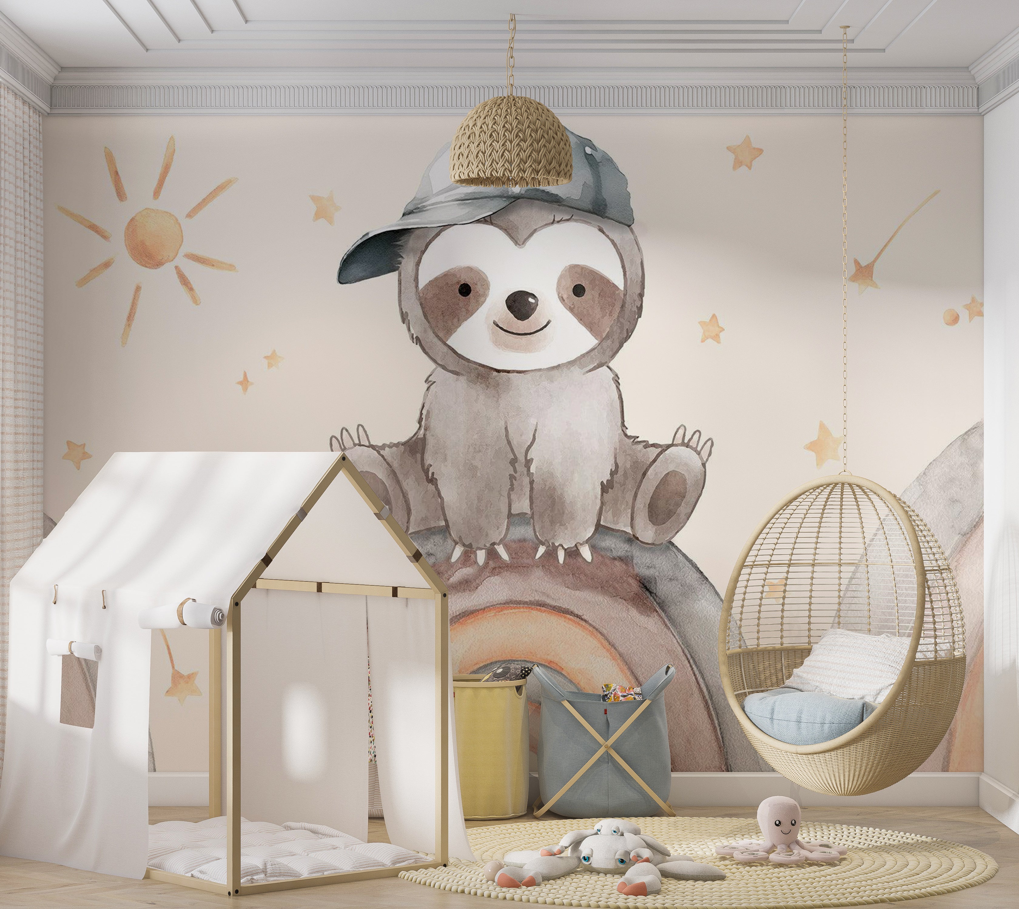 Kids Wallpaper Wall Mural - Little Sloth on a Rainbow 39"Wx27"H / Standard