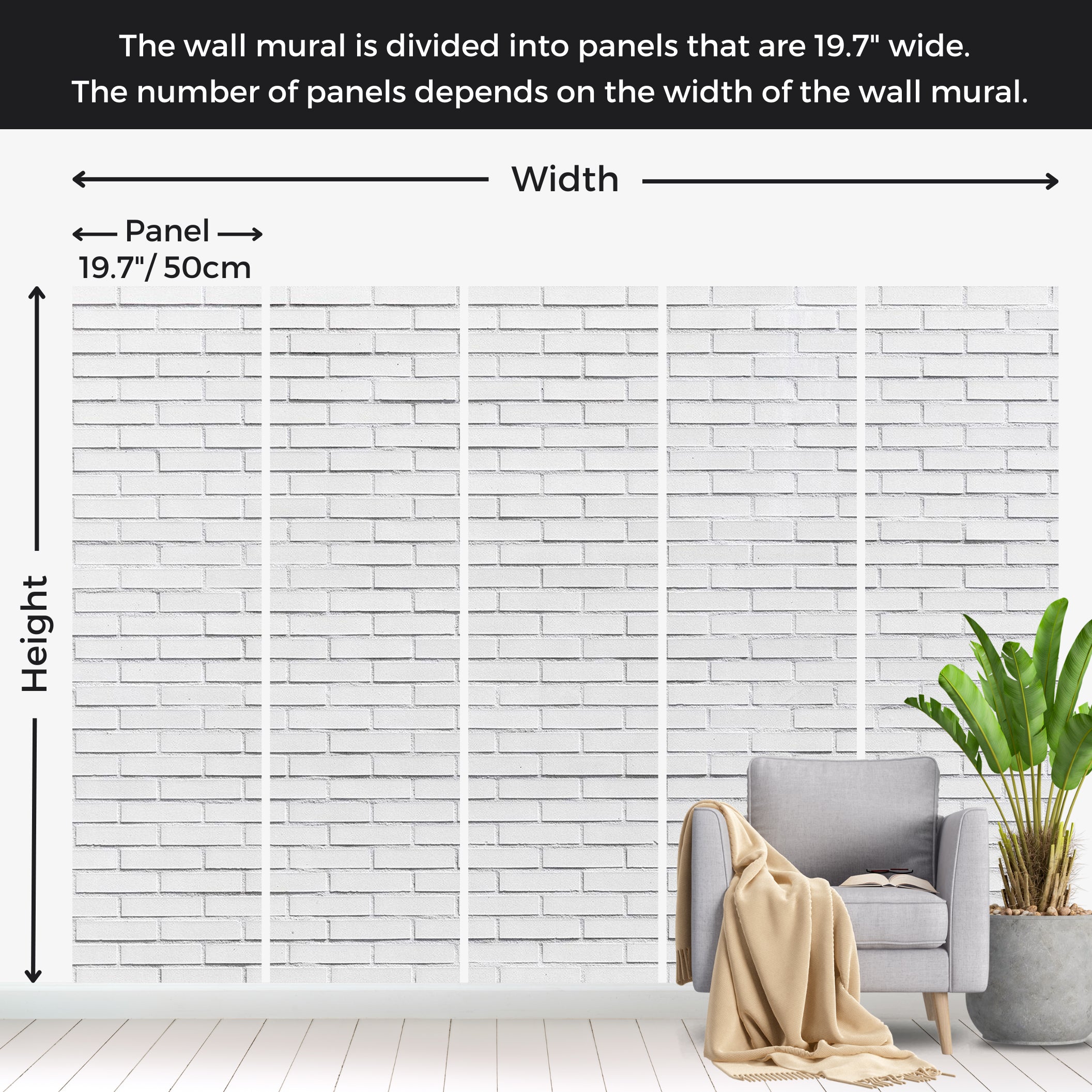 Surface Texture Wallpaper Wall Mural - Snow White Brick Wall 39"Wx27"H / Standard