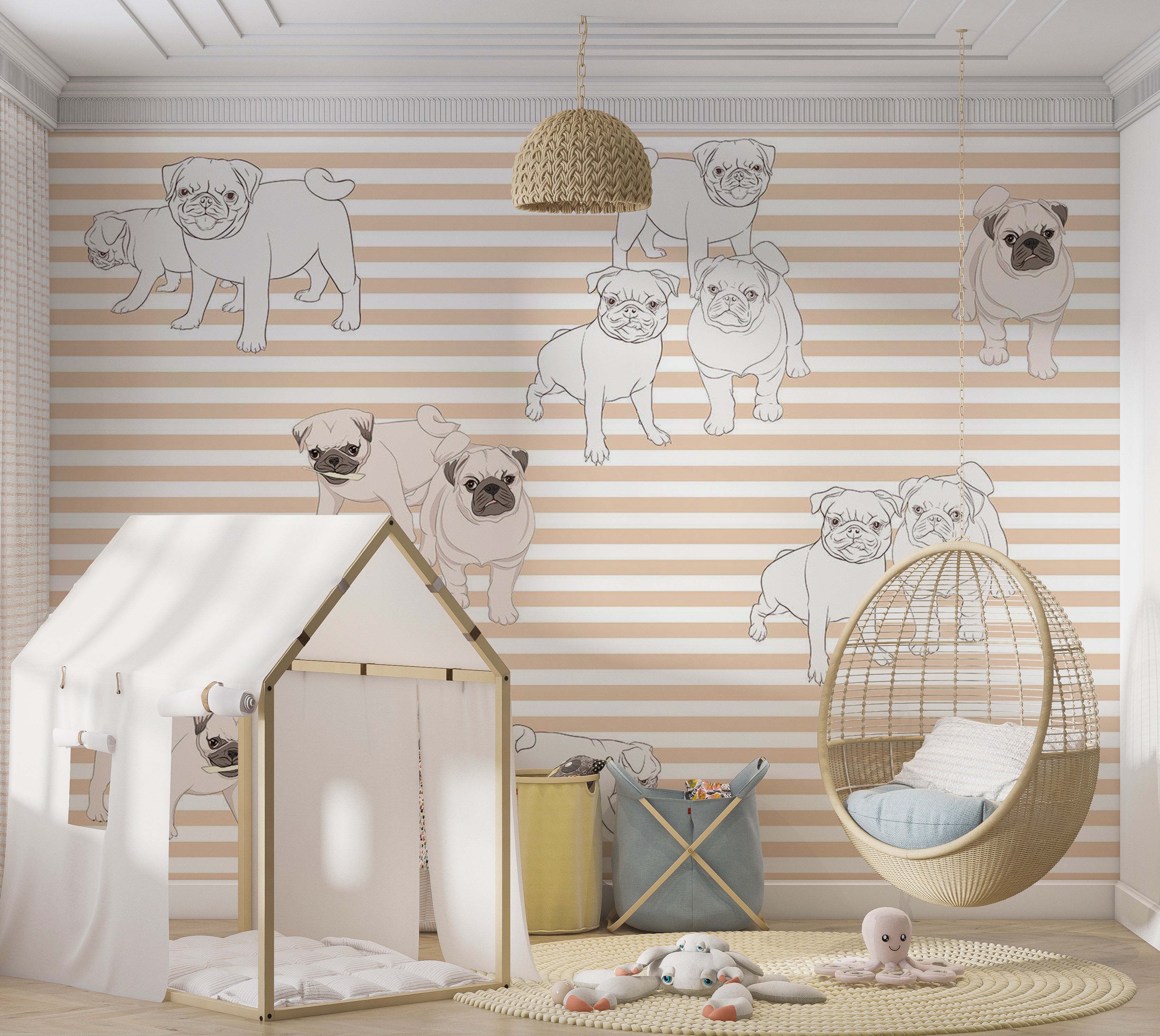 Kids Wallpaper Wall Mural - Playful Dogs 39"Wx27"H / Standard