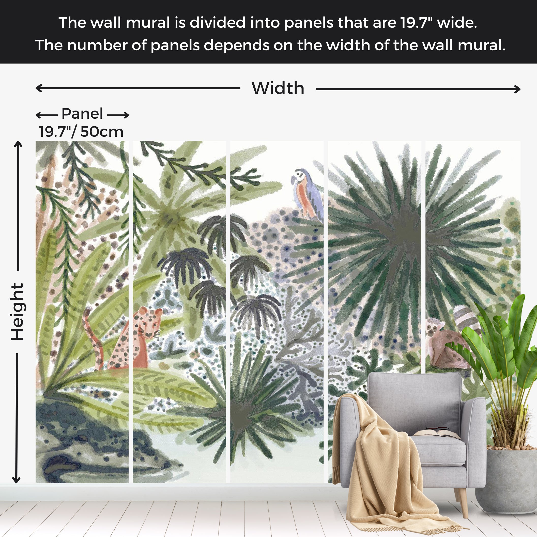 Kids Wallpaper Wall Mural - Tropical Landscape With Animals 39"Wx27"H / Standard