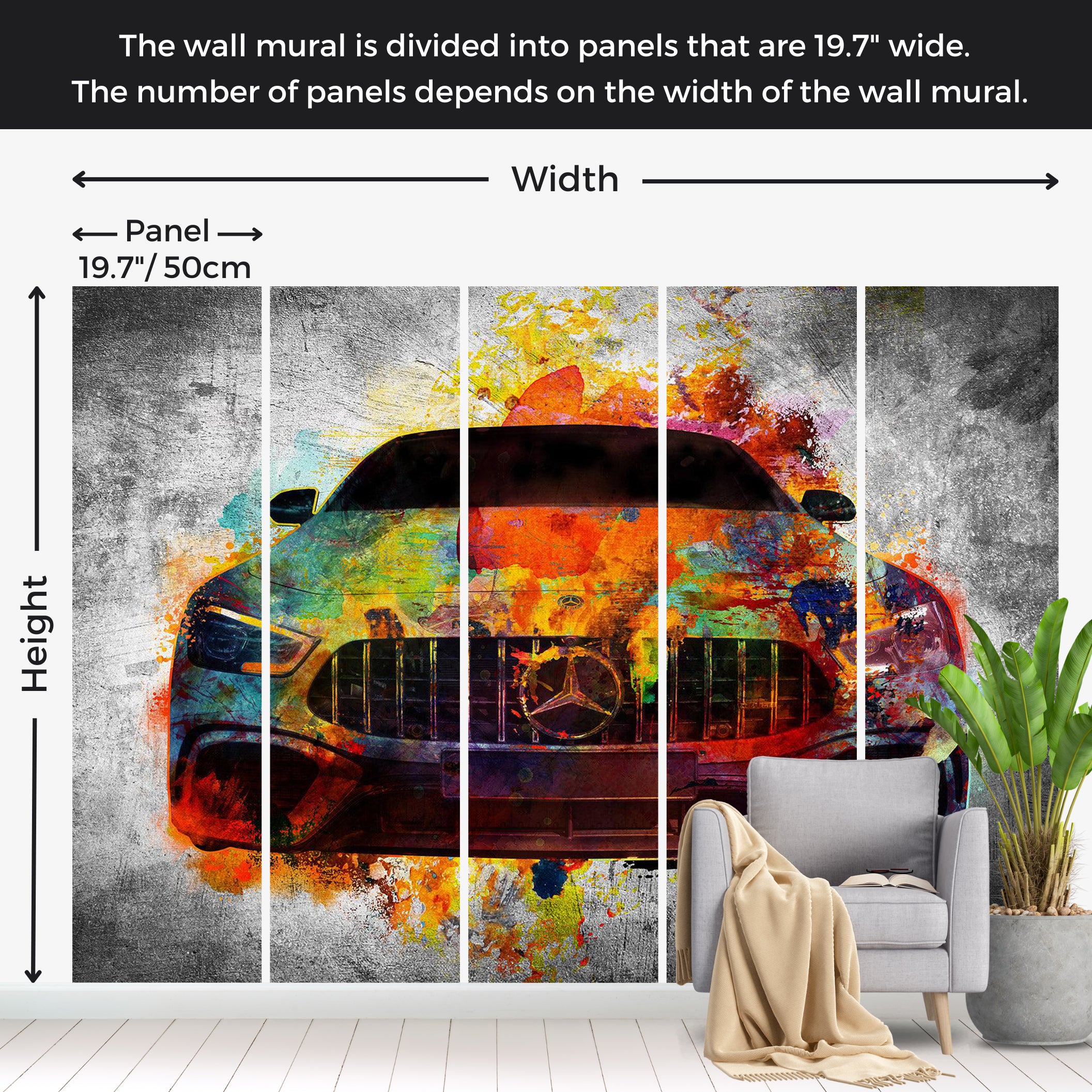 Wallpaper Wall Mural - Artistic Car Art 39"Wx27"H / Standard