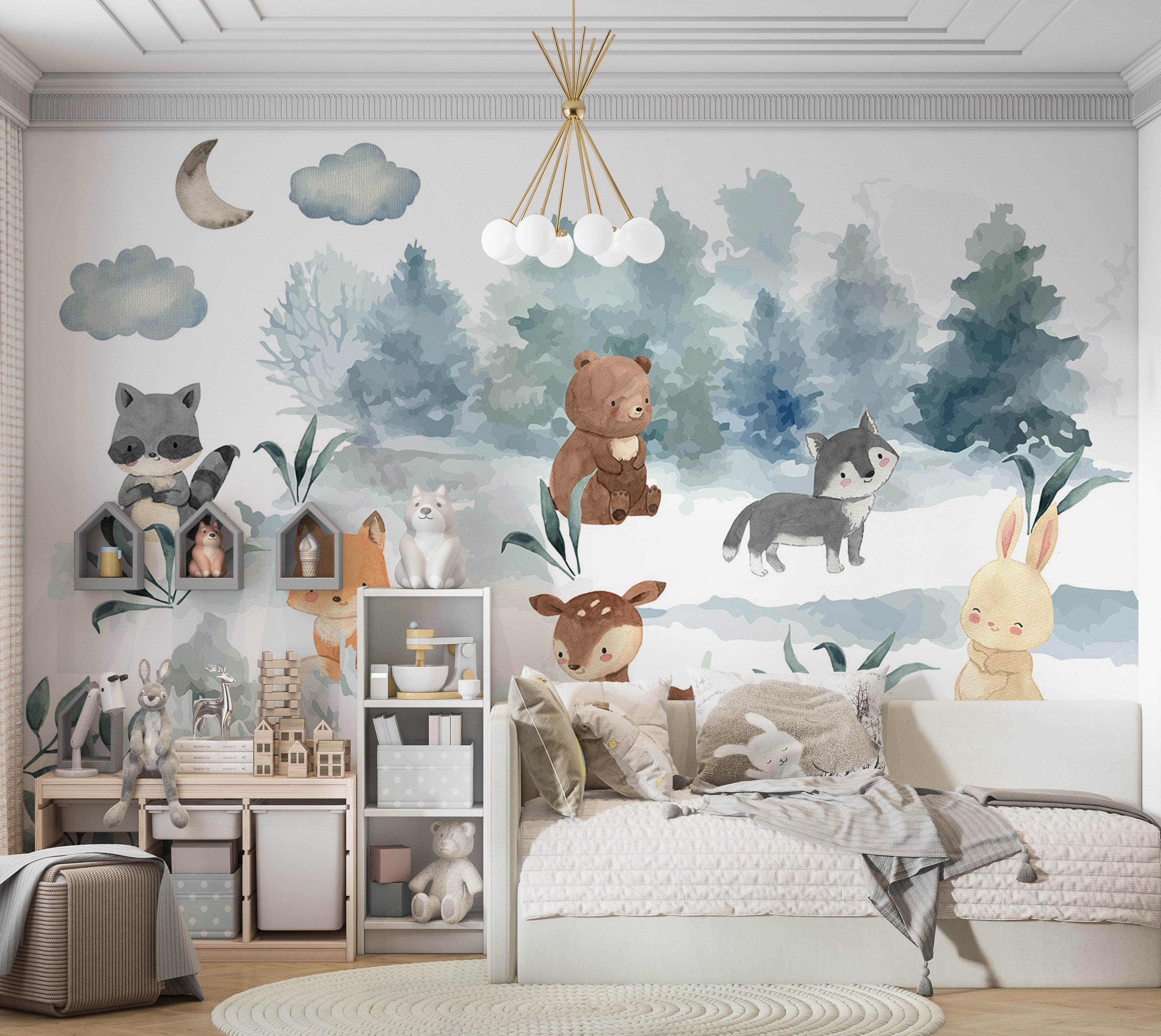 Peel & Stick Kids Wall Mural - Animals in a Forest 38"Wx27"H