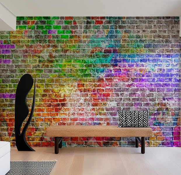 Background & Patterns Wallpaper Wall Mural - Rainbow Brick Wall 39"Wx27"H