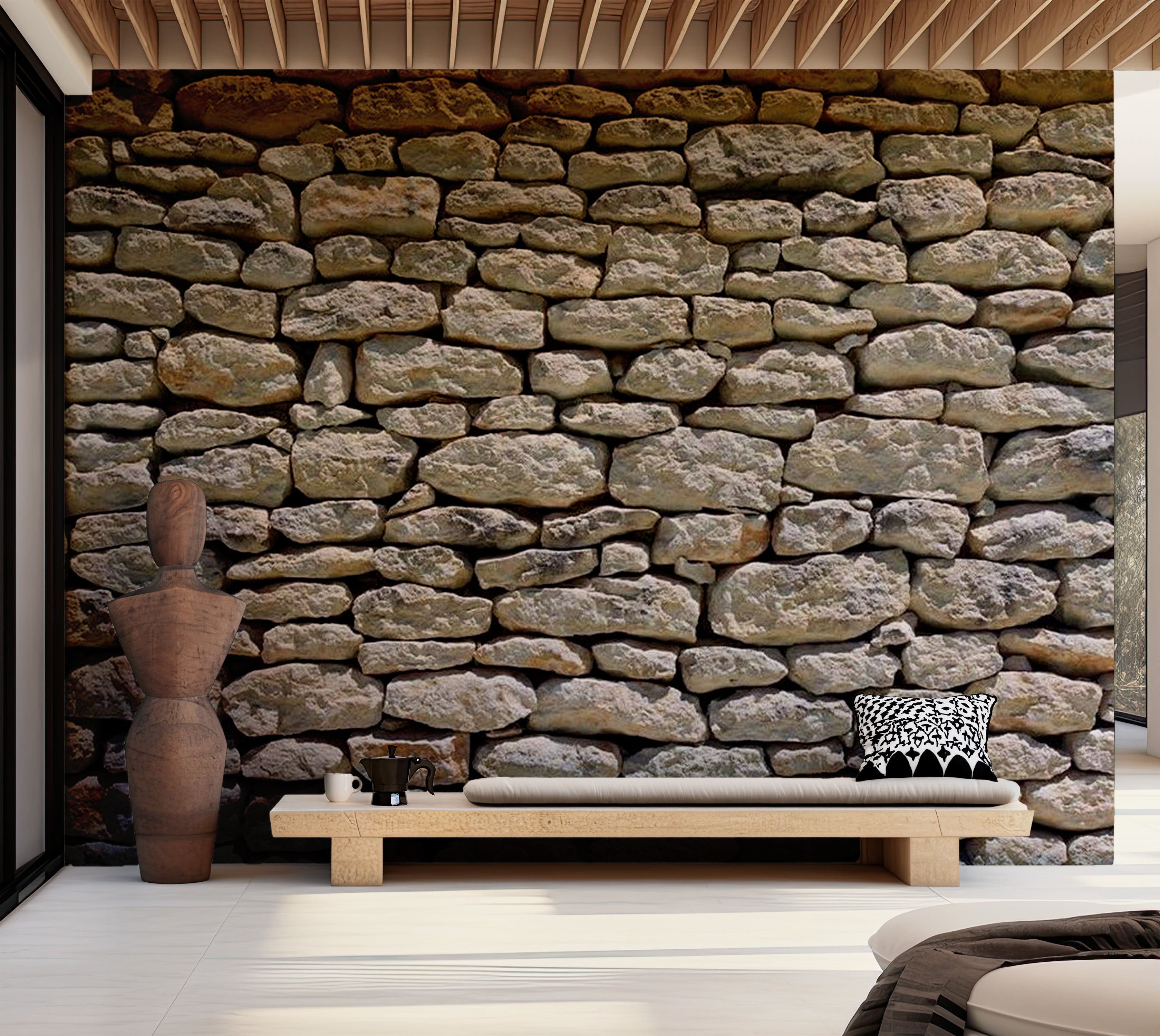 Background & Patterns Wallpaper Wall Mural - Stacked Stones and Rocks Wall 118"Wx90"H